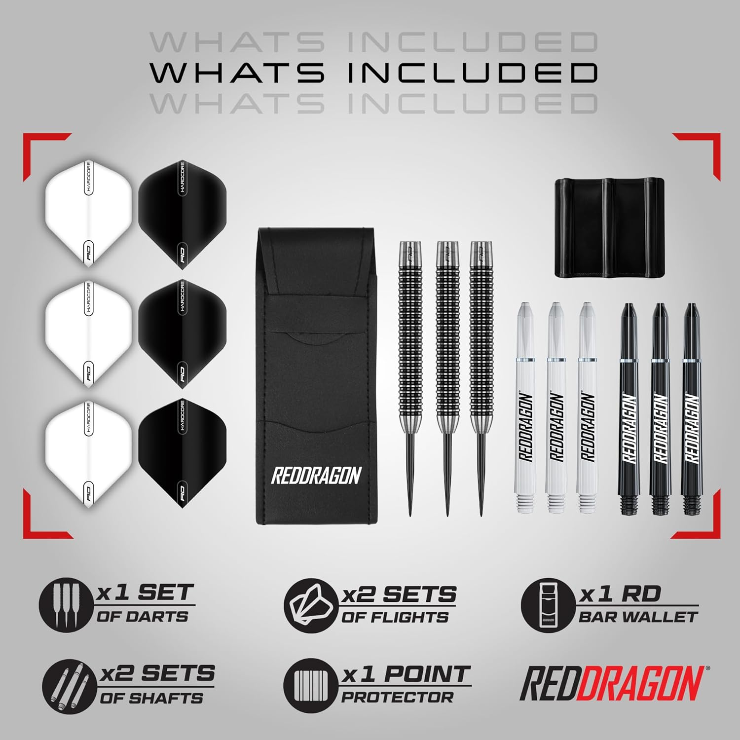 Pegasus Tungsten Steel Darts Set - Black Red Dragon Shafts, Black Winmau Flights, Wallet & Red Dragon Checkout Card image number 2