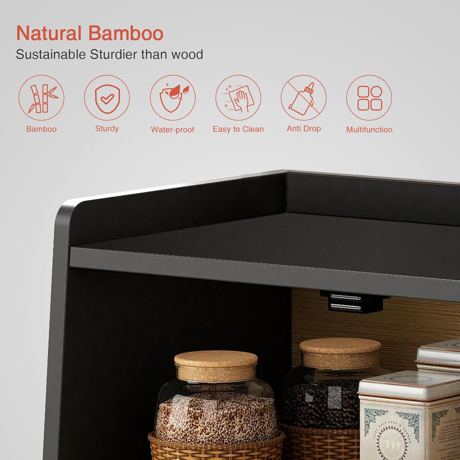 Goozii Black Bread Box for Kitchen Countertop, Large Bread Storage Container for Homemade Bread, Wood Farmhouse Breadbox Organizer for Kitchen Counter Corner, Cabinet, Pantry, Cupboard (Black) image number 1