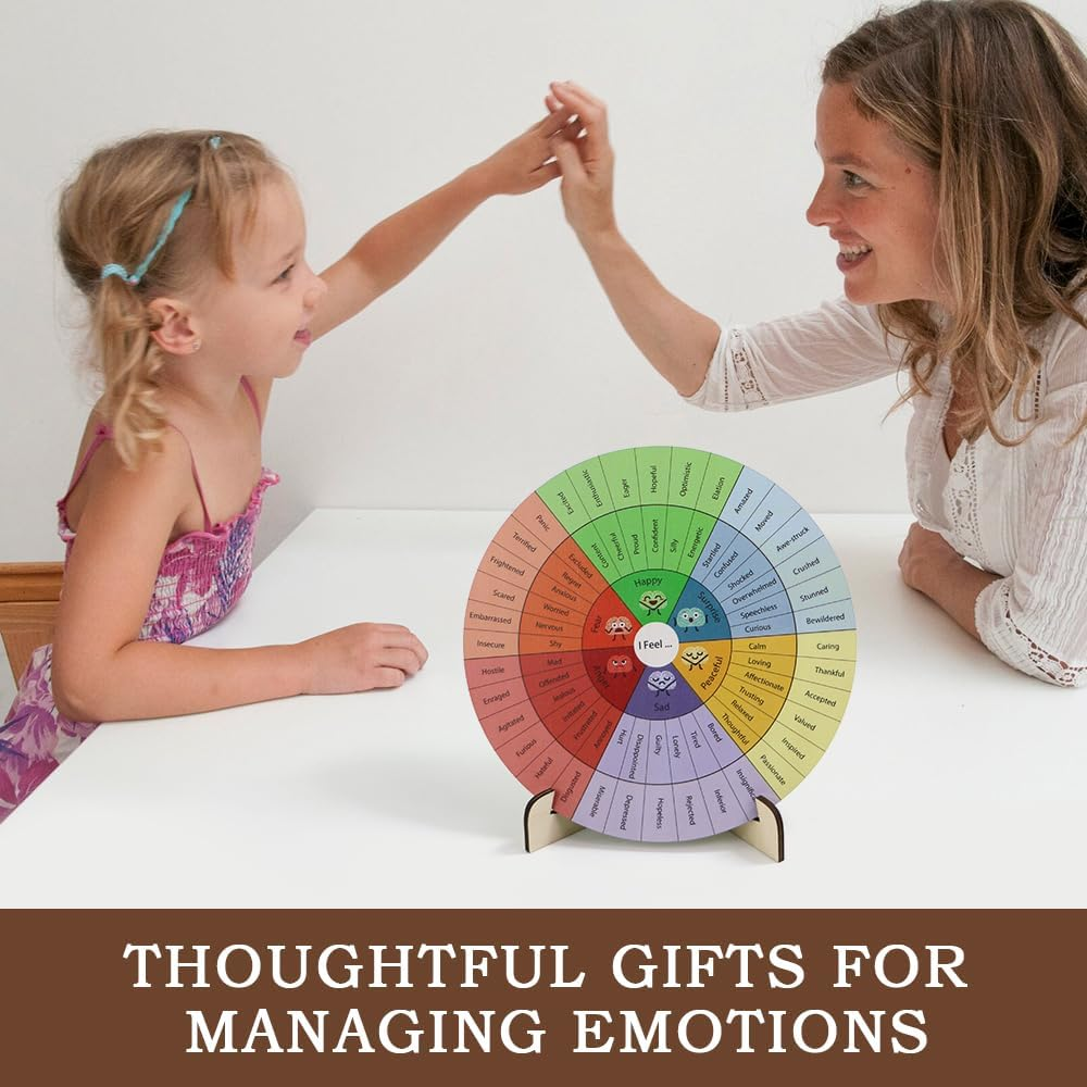 Feelings Wheel Therapy Office Desk Decor Emotions Double Sided Mental Health Office Desk Decor with 2 Page Emotions Card for School Counselor, Counseling Therapist, Therapy Office D&eacute;cor image number 1