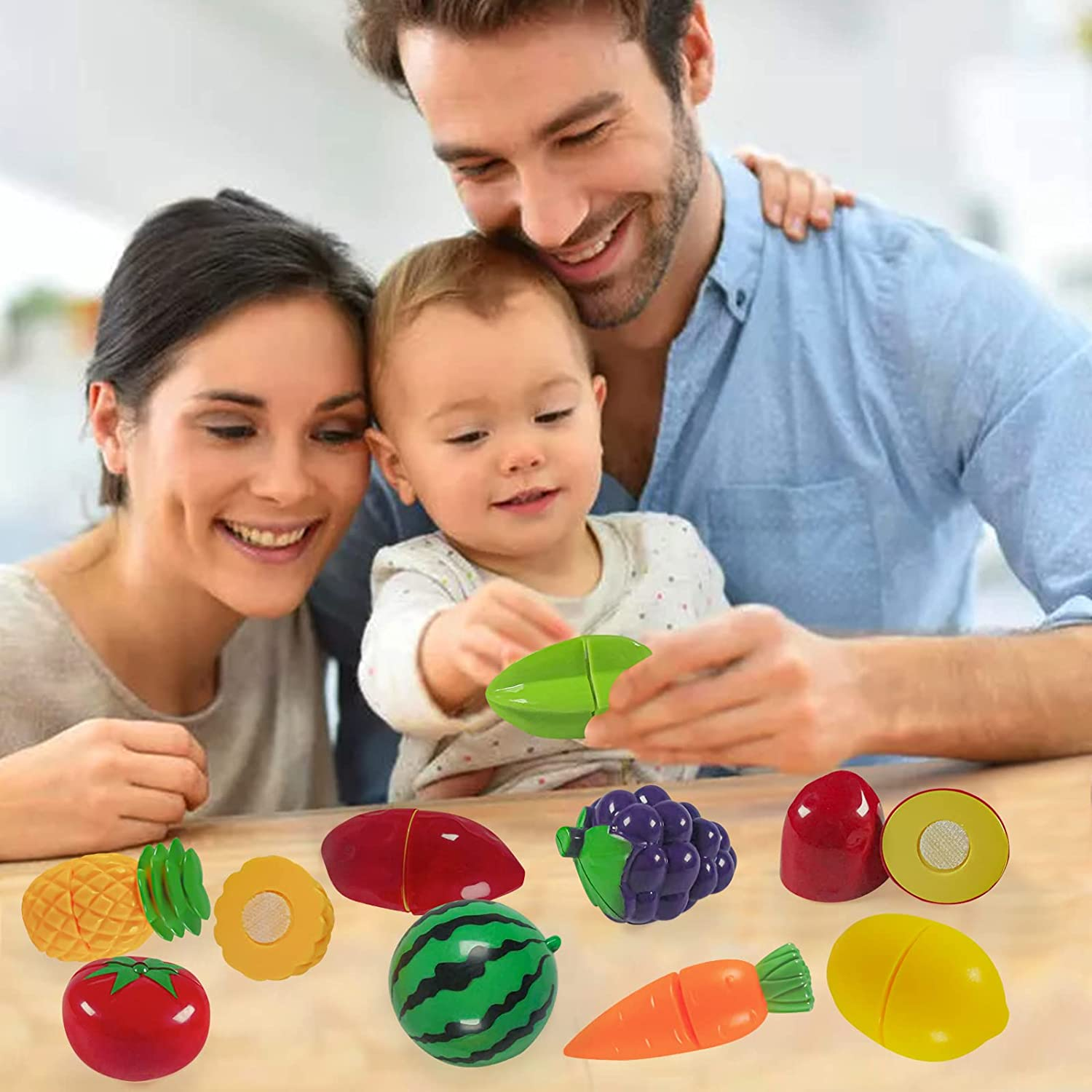 Play Food Set Toy, Learning Educational Pretend Play Kitchen Accessories with Cute Basket, Cutting Fruits, STEM Toy Foods Gifts for Kids Toddlers Boys Girls 3 4 5 6 Years Old（Green） image number 2