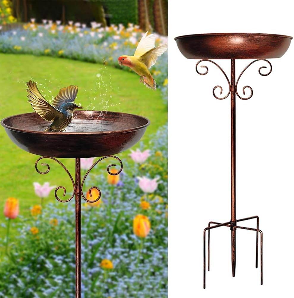 Garden Copper Metal Bird Bath for Outdoors, 30 Inch Metal Stake Pedestal with 5 Prongs Stake, 9.37In outside Freestanding Birdbath, Bird Bath Bowl Birdfeeder for Garden Decor Patio Yard Lawn image number 2