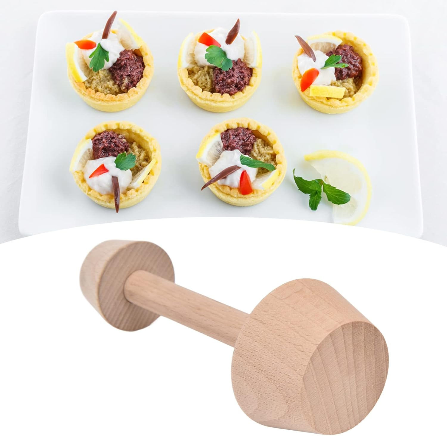 Wooden Tart Tamper Set, Dual Sided Pastry Dough Tart Tamper, Egg Tart Pan Molds DIY Cake Pastry Baking Tool, Pastry Dough Tamper Kit Presser for Mini Egg Tart, Cheesecakes image number 3