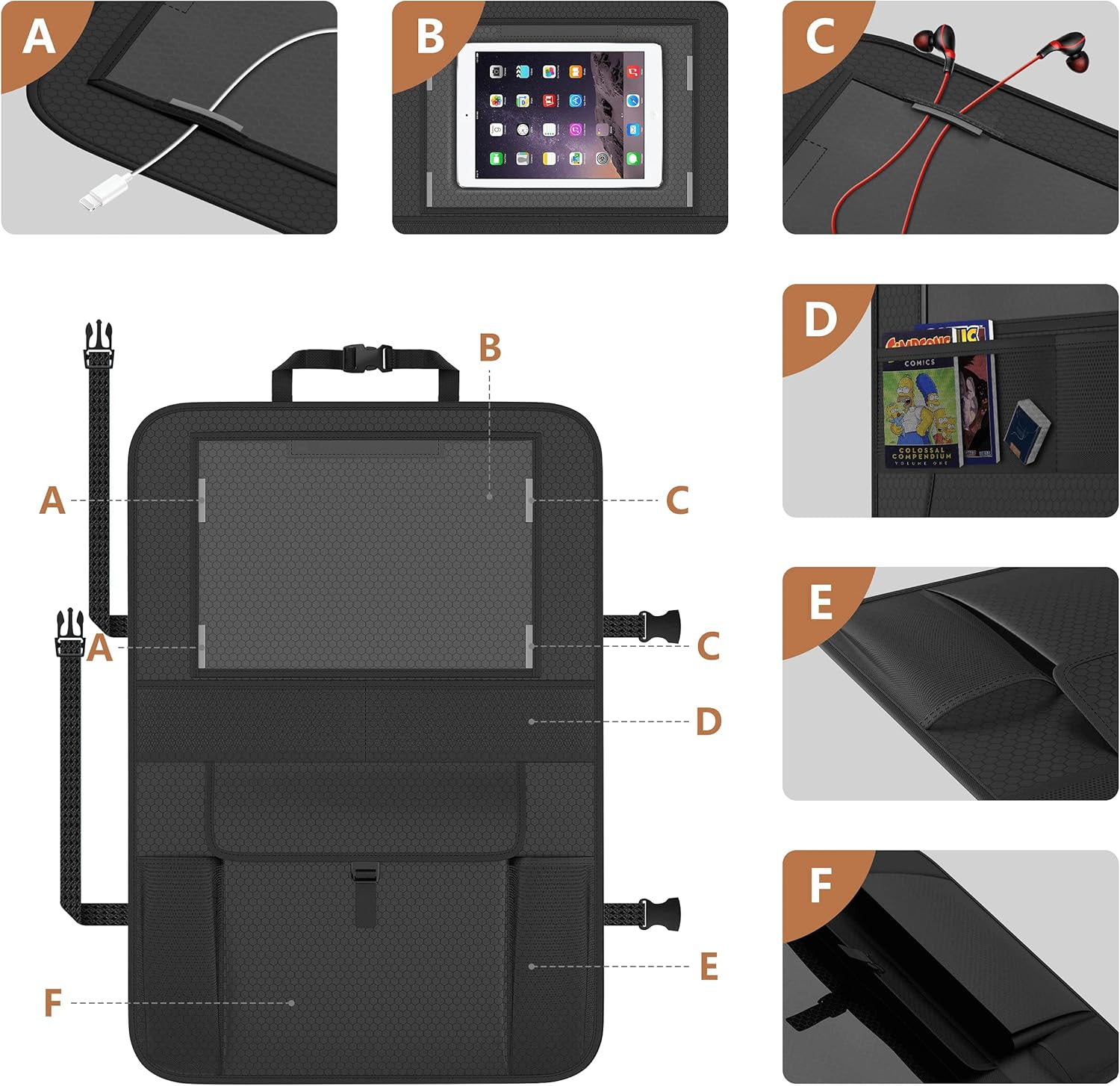 Car Seat Protector for Kids, Waterproof and Non-Slip Car Seat Protector with Storage Pockets, Baby Travel Kick Mats & Front/Back Seat Cover Set for Baby and Pet (Black) image number 6