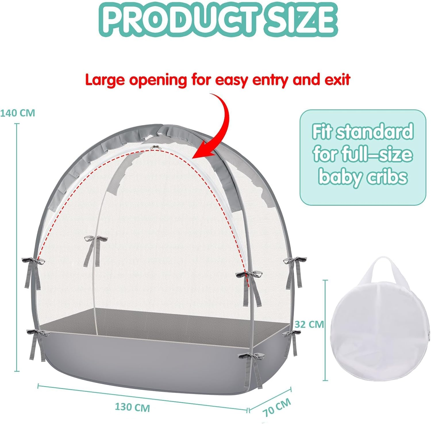 Dsocool Crib Tent - Keep Baby In, Stop Climbing Out, Pop up with Durable Breathable Net, Double Zipper, Strong Rods, Easy Installation (Grey)