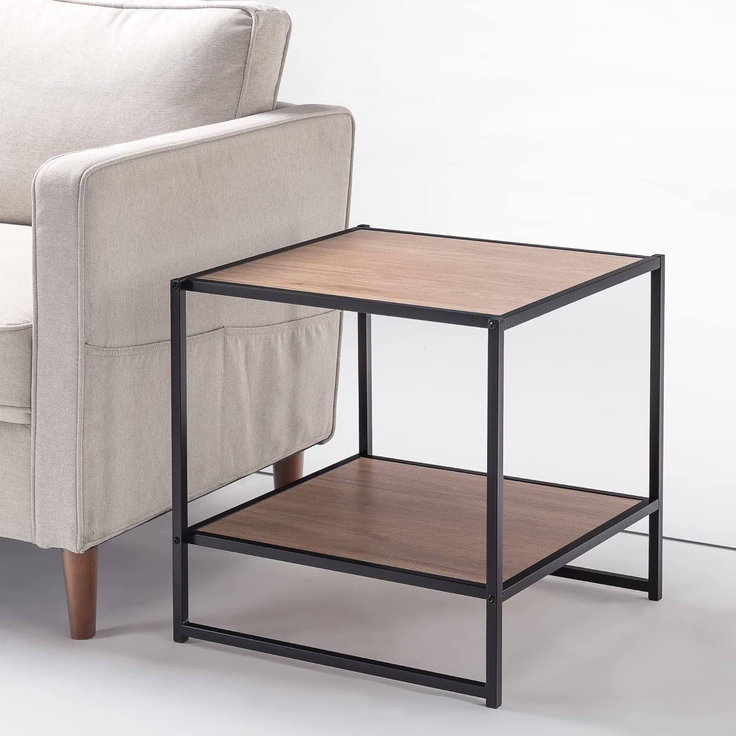 Zinus Modern Studio Set of Two Bedside Tables Cherry Brown Nightstands Durable Industrial Sidetables for Bedroom or Living Room image number 3