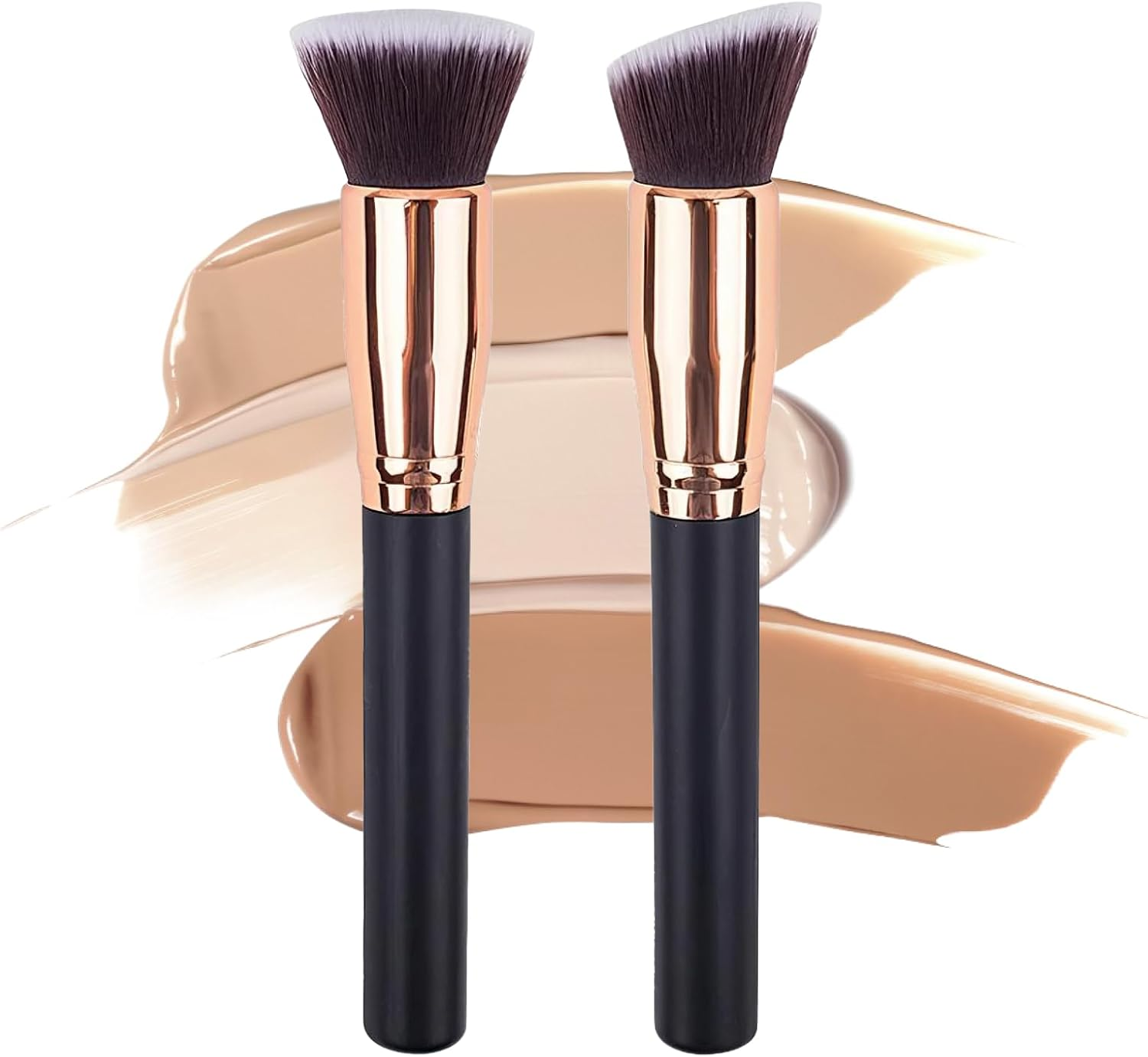 Fortuneglobe 2 Pieces Kabuki Foundation Brush Set - Professional Flat Top Face & Body Makeup Brushes for Liquid, Cream, Powder | Blending & Buffing Duo​​ image number 2