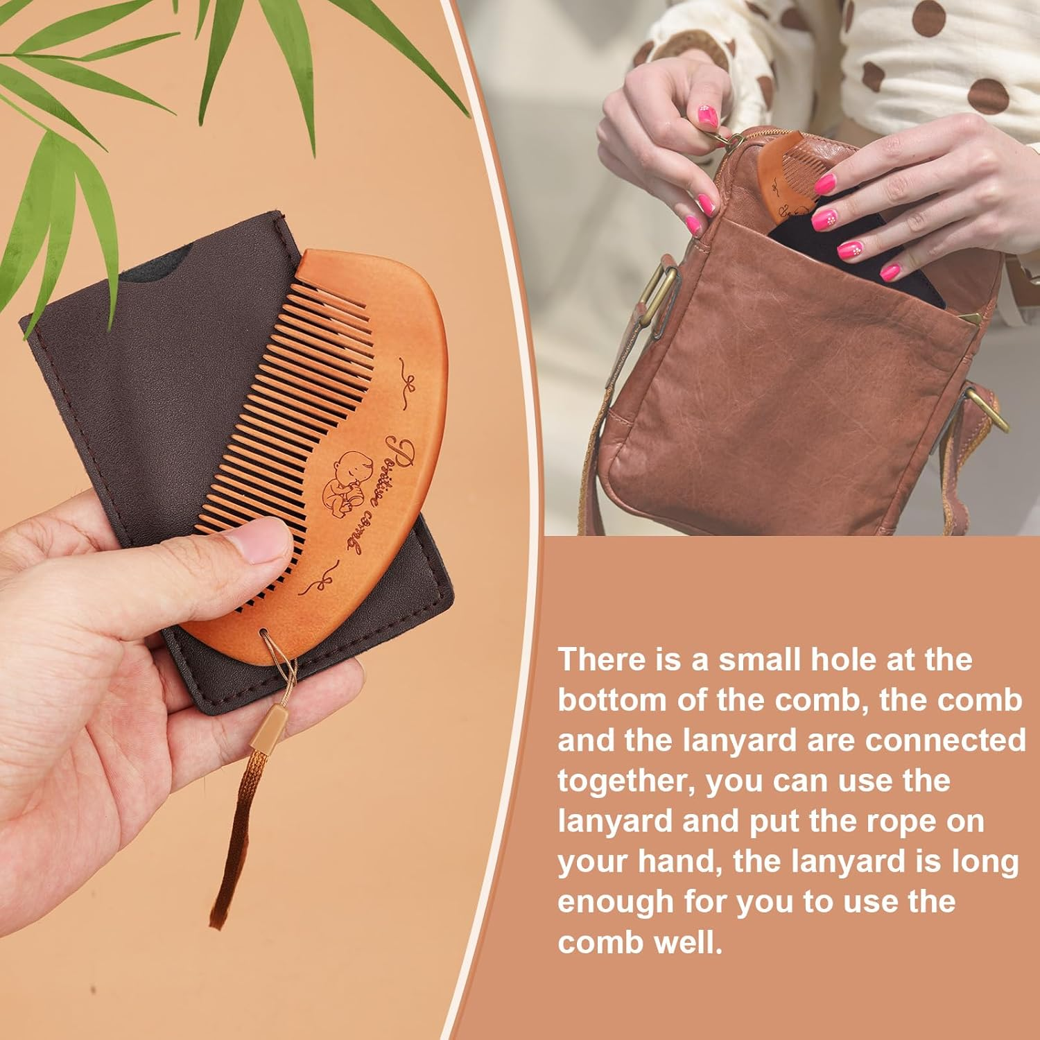 Carriage Comb Set, Birth Comb, Wooden Hair Comb for Birth with Storage Bag and Neck Strap, Pregnancy Comb, Birth Utensils for Firstbirths, Pregnancy Gift image number 3