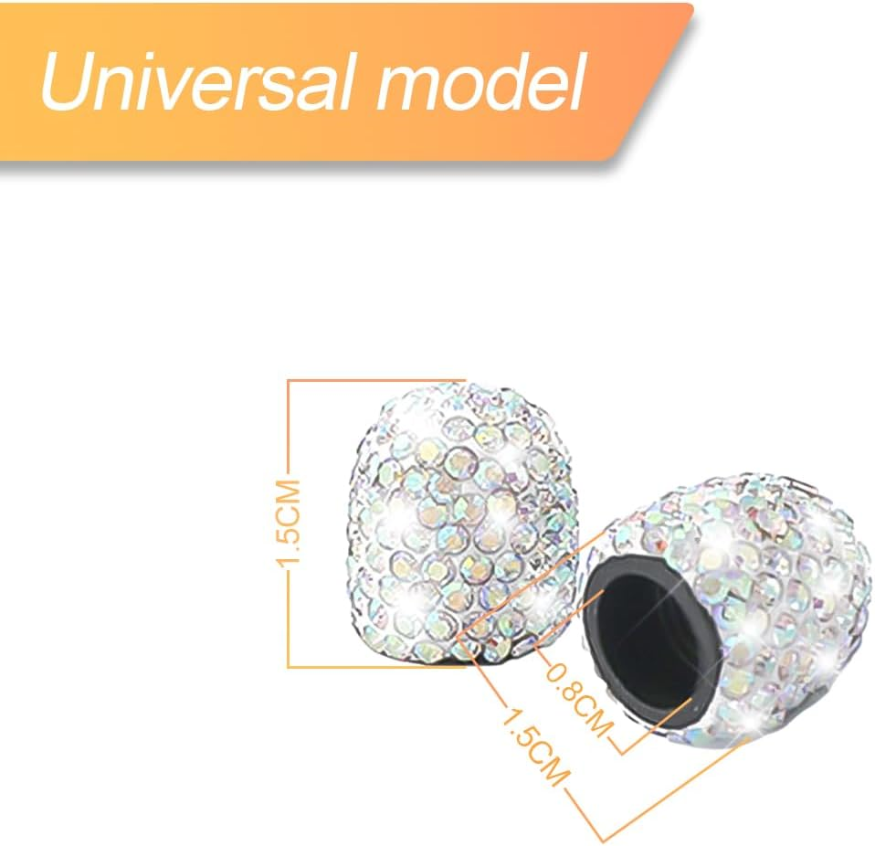 CGEAMDY 4 Pieces Universal Car Valve Caps, Crystal Diamond Valve Caps, Crystal Rhinestone Car Tyre Caps, Tyre Valve Dust Caps, Bicycle Tyre Valve Caps (AB) - Ab image number 4