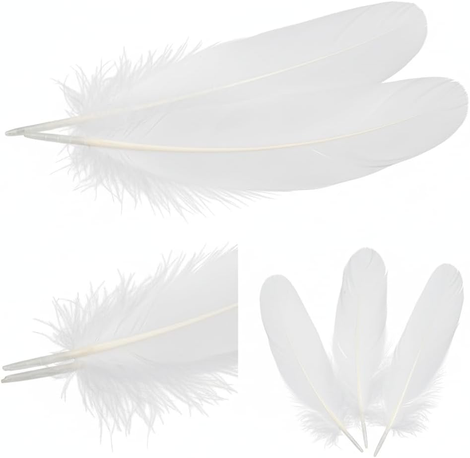 120Pcs Natural White Goose Feathers 6-8 Inch for Crafts, Wedding Decorations, DIY Projects, Dream Catcher, Party & Home Decor （White）- CRFY - Black image number 7