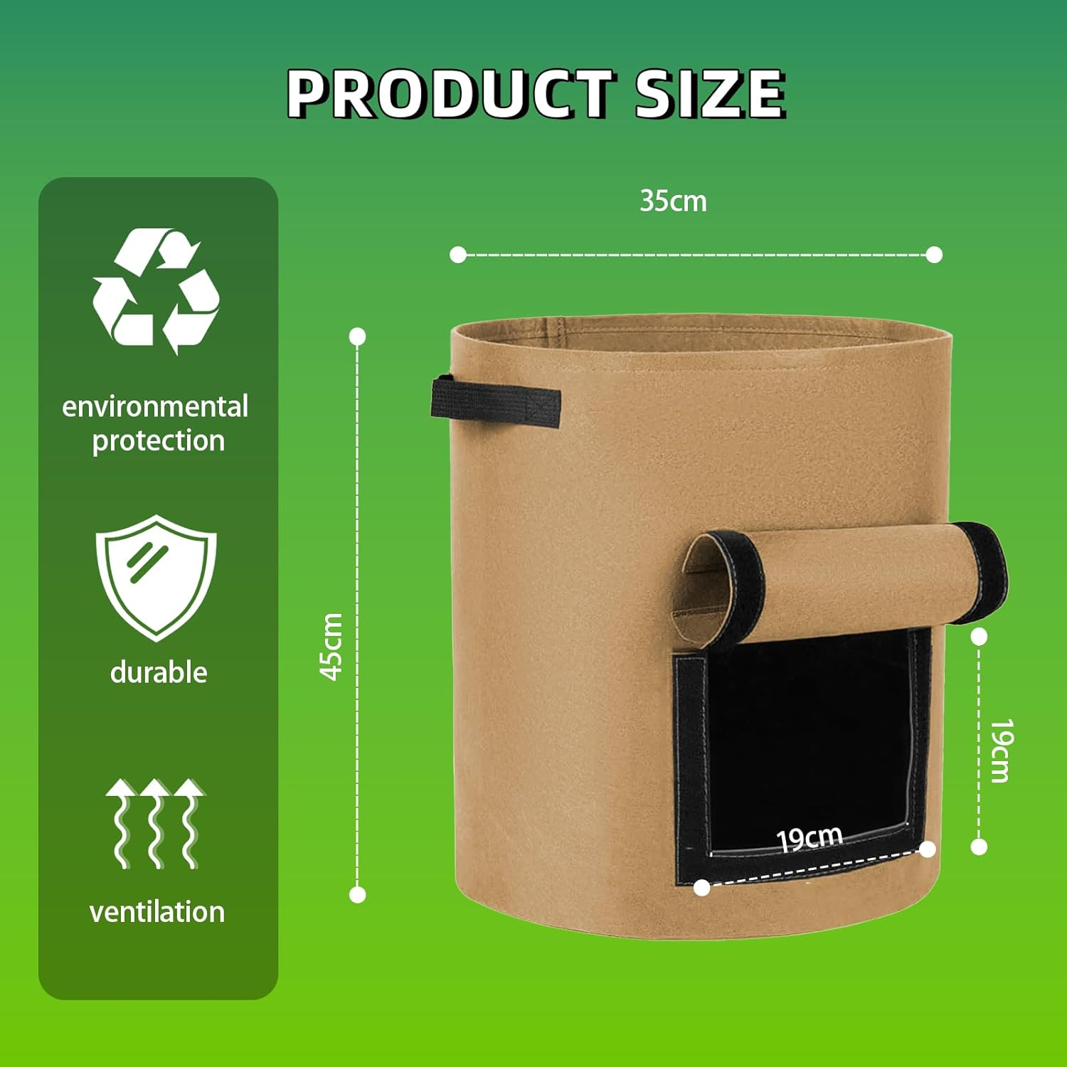 3 Pack Plant Grow Bags, Potato Grow Bags 10 Gallon with Viewing Window, Heavy Duty Thickened Nonwoven Fabric Pots with Handles, Large Plant Growing Bags Garden Grow Bags for Vegetables & Flowers image number 2