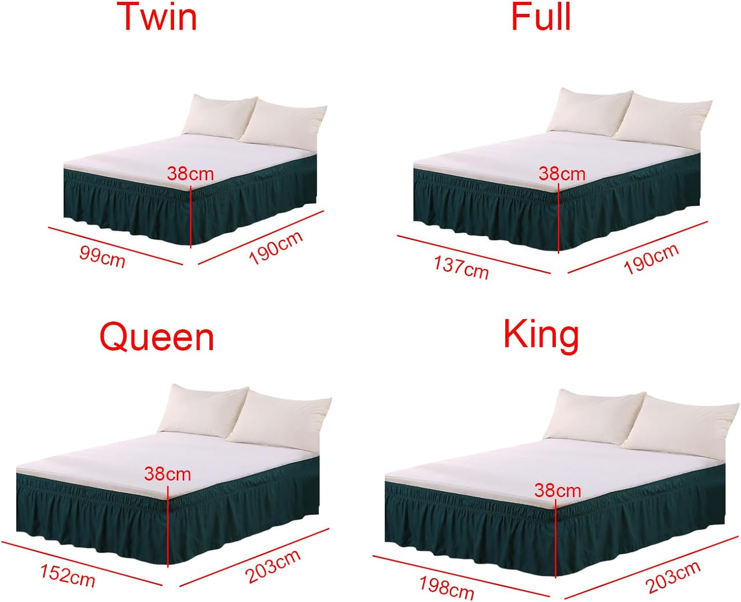Wrap around Bed Skirt Full Bed,Valance Sheet Bed Skirts Queen Size (Dark Green, King) image number 5