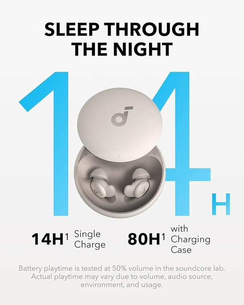Soundcore Sleep A20 by Anker Sleep Earbuds, Noise Blocking Sleep Headphones, Small Design for Side Sleepers, 80H Playtime, Stream Content via Bluetooth 5.3, Sleep Monitor, Personal Alarm