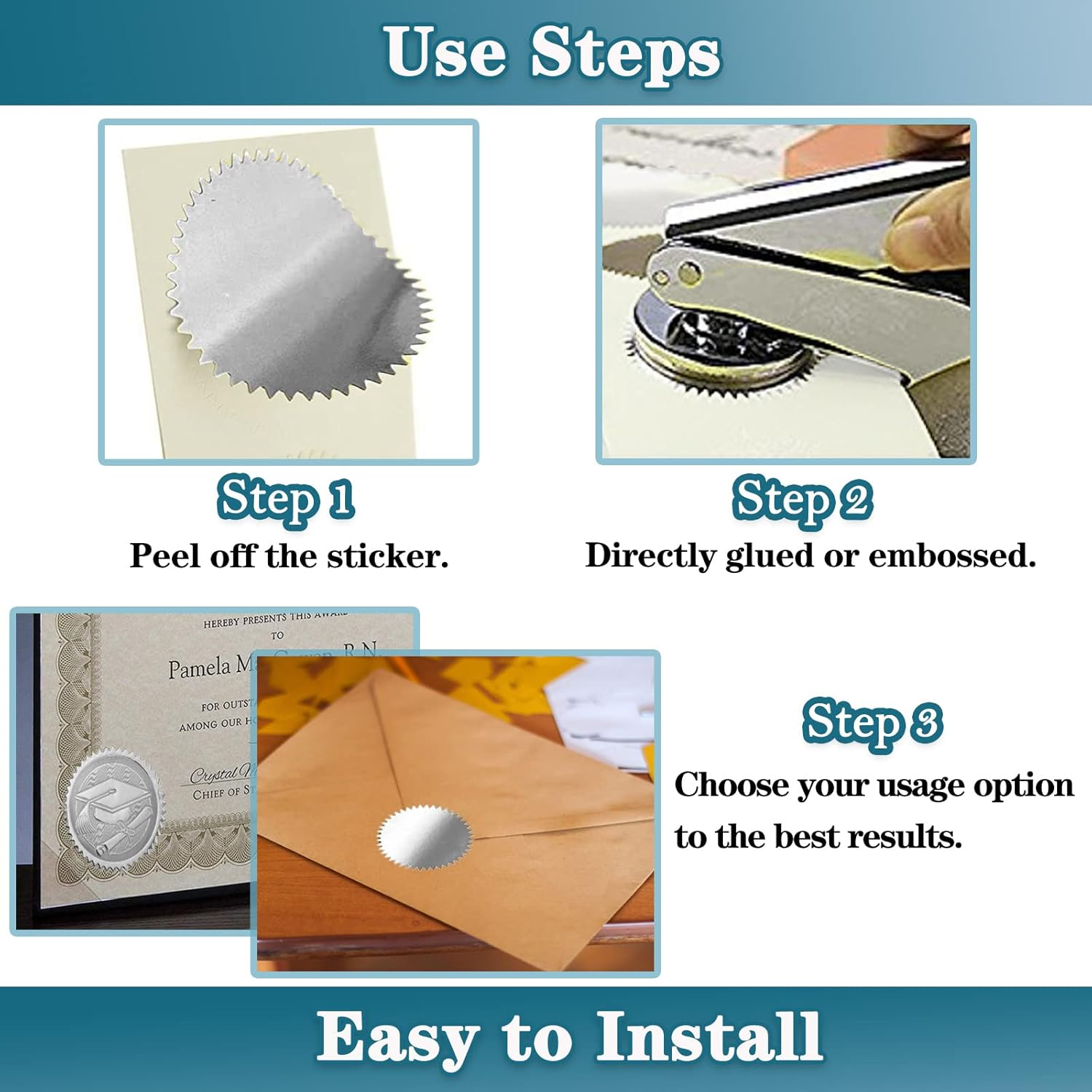 Certificate Award Seals, Silver Metallic Stickers with Serrated Edge 2'' Wafer Seals Labels for Envelopes, Package, School, Business - 250 PCS