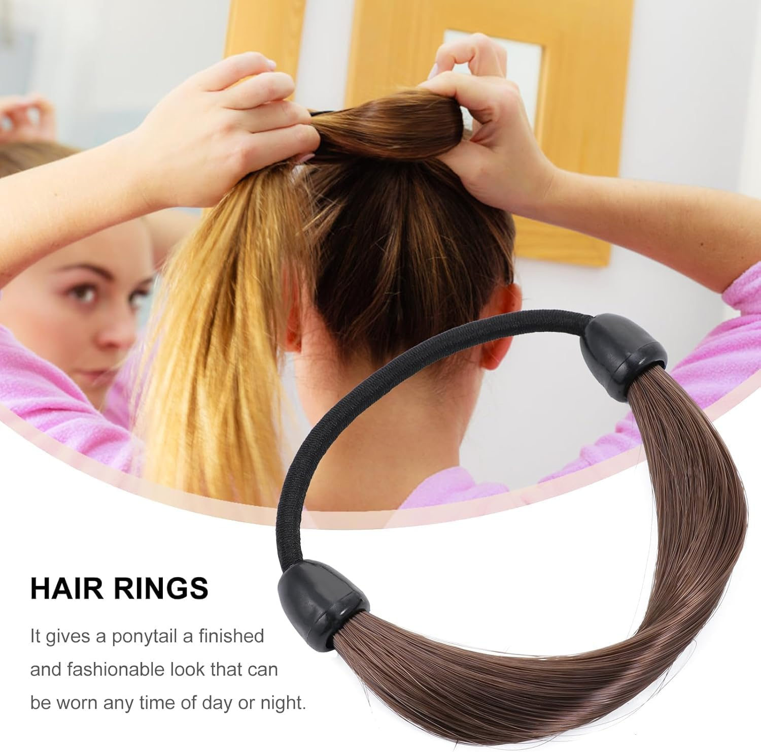 Elastic Bands Brown Hair Ties Braided-Wigs, 3 Pcs Wig Hair Ties Synthetic Ponytail Holders, Elastic Wigs Ponytail Holders Realistic Wig Hair Ropes