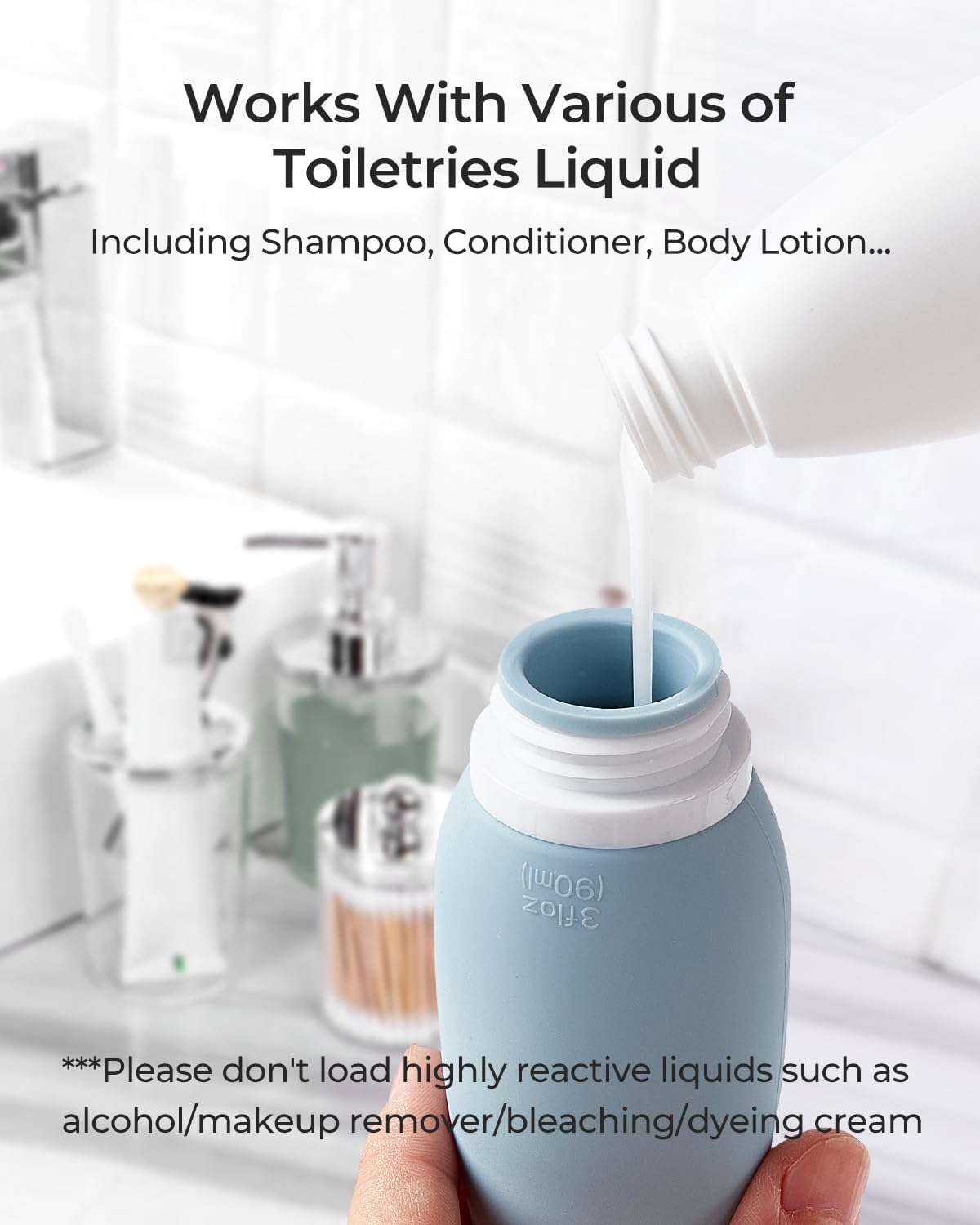 4 Pack 90Ml Silicone Travel Bottles Set for Toiletries, TSA Approved Travel Toiletries Bottles Travel Size Containers Leak-Proof Travel Size Bottles for Shampoo Body Lotion, Travel Essentials