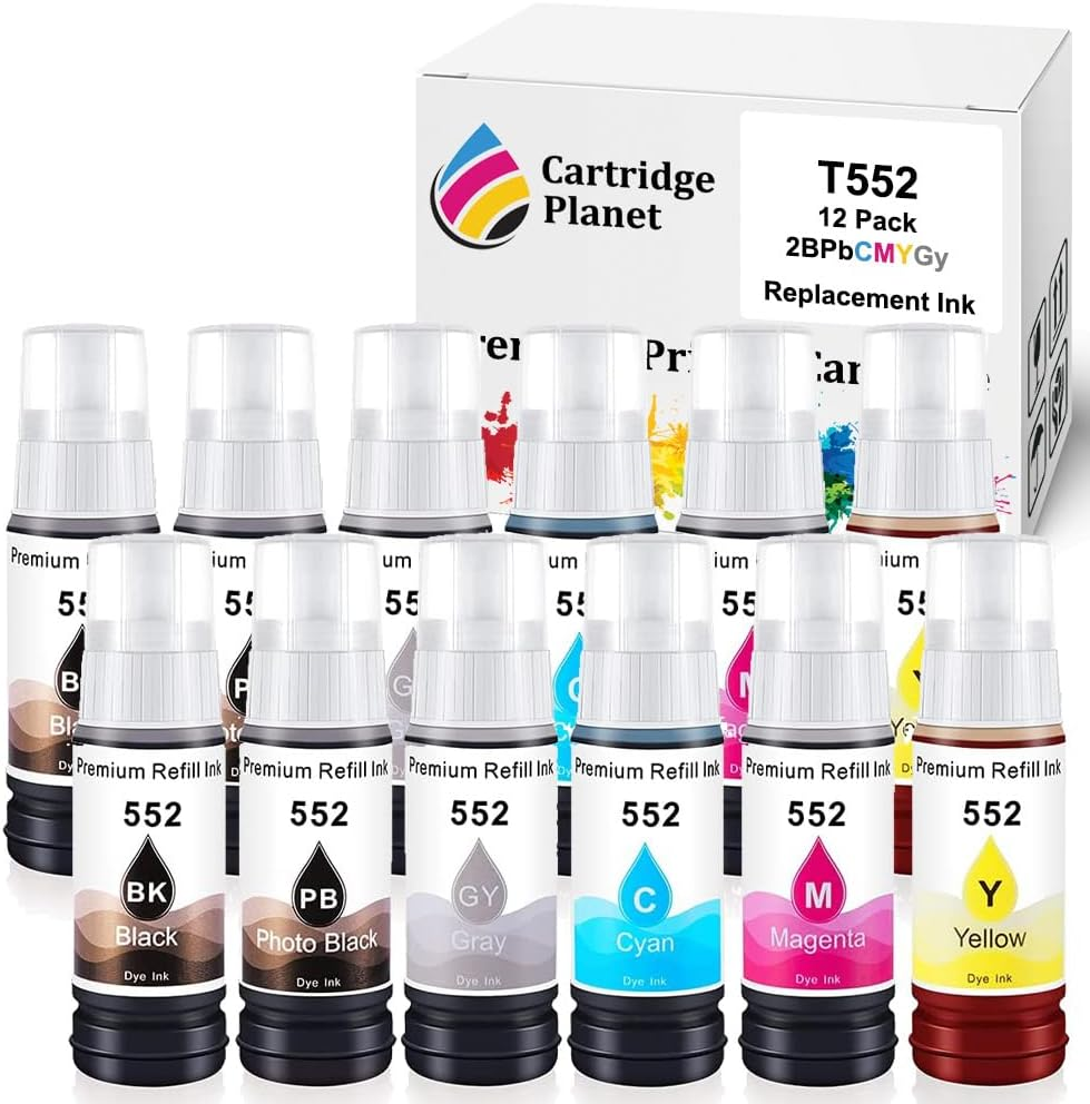 Cartridge Planet 12 Pack (2BK,2PBK,2C,2M,2Y,2GY) Compatible Ink for Epson T552 for Epson Ecotank ET-8500 ET-8550
