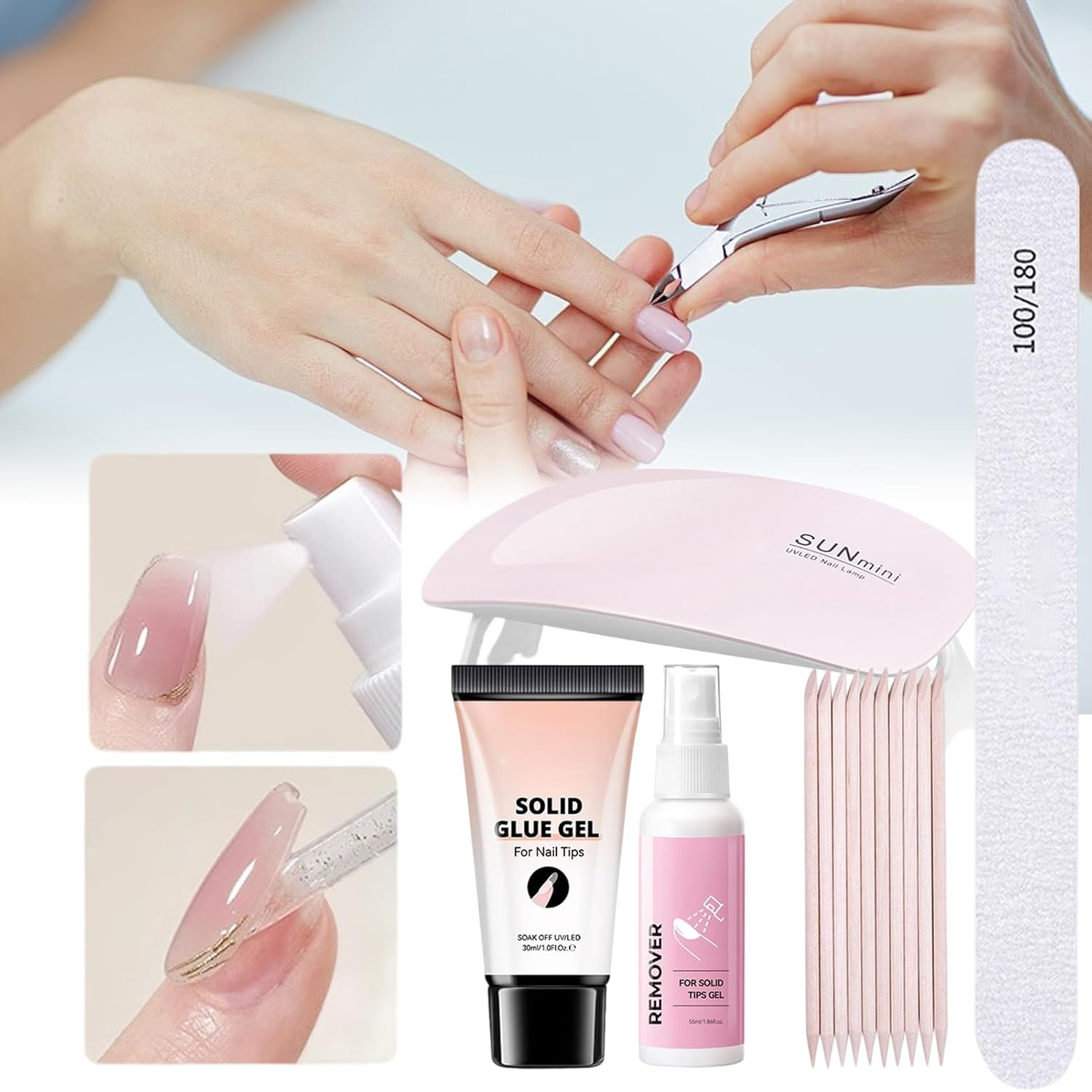 Yulokdwi Solid Nail Glue and Remover | Gel Polish Base Removal Set - Women Manicure Kit with UV Lamp for Bridal Work Summer Home Girls Christmas Salon Party Travel School Wedding image number 2