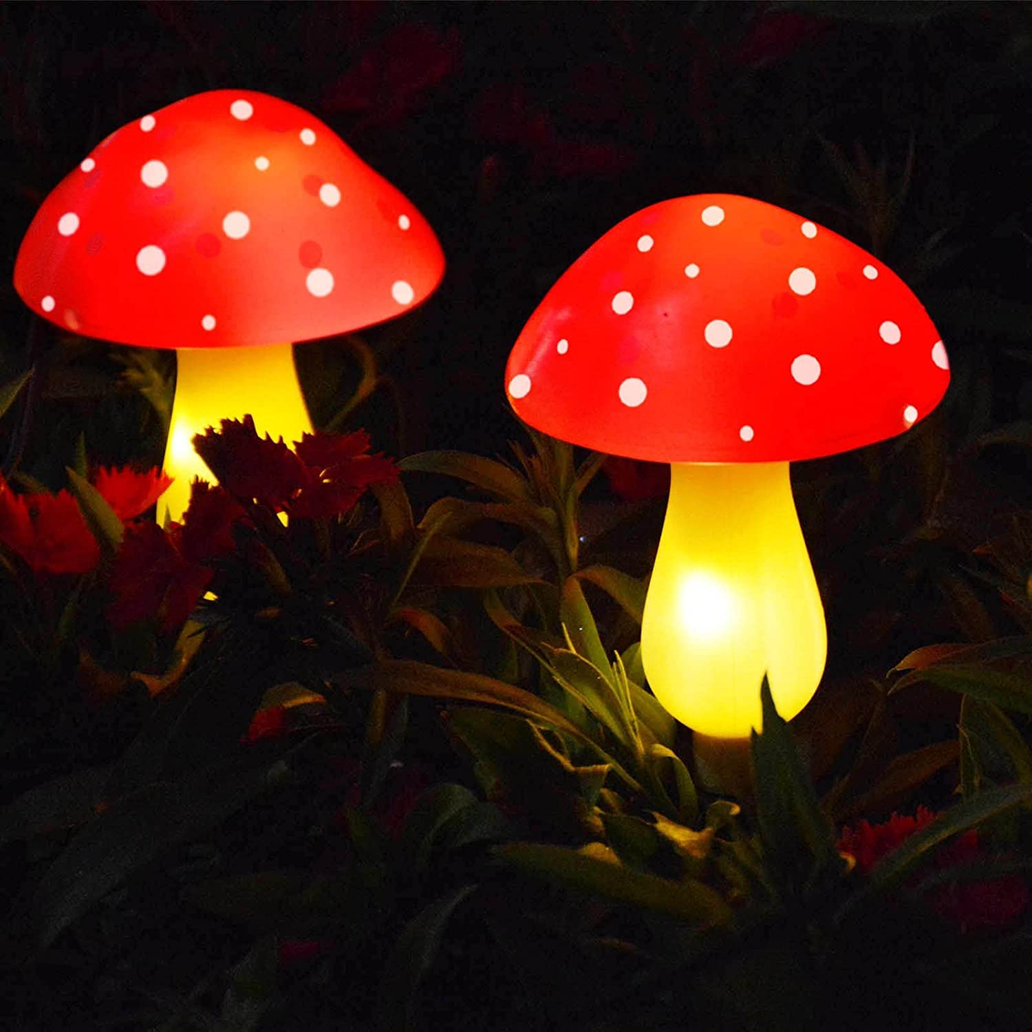 New Upgraded Waterproof Solar Mushroom Lights Outdoor Decor, 8 Modes for Garden Pathway Landscape Yard Easter Pathway Halloween Xmas Decorations, Set of 6 Red image number 4