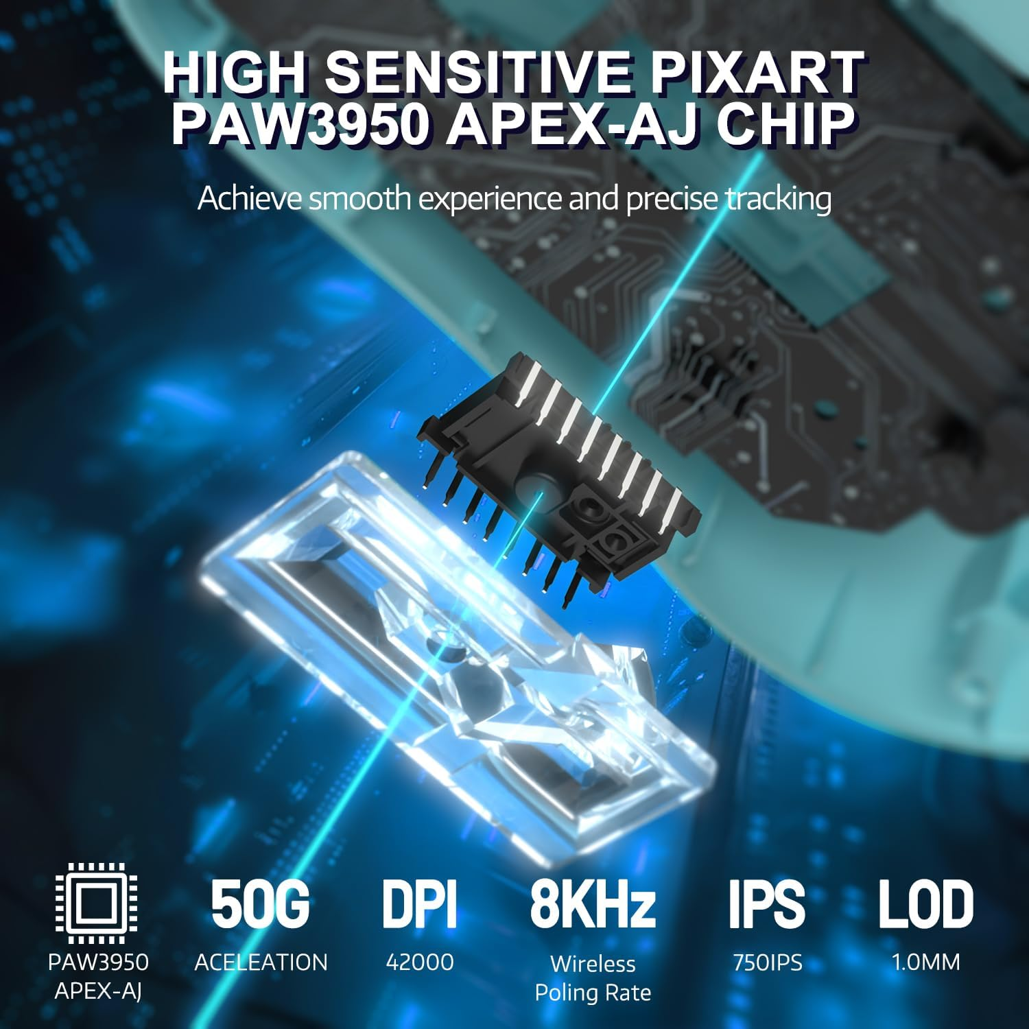 AJAZZ AJ159 APEX 8K Wireless Gaming Mouse, Magnetic Charging Dock with Screen, Pixart PAW3950 Sensor, up to 42000DPI, 56G Ultralight, 100 Million Clicks HUANO Switch, Tri-Mode Mouse, for Pc/Mac (Blue) - Berry Blue image number 5