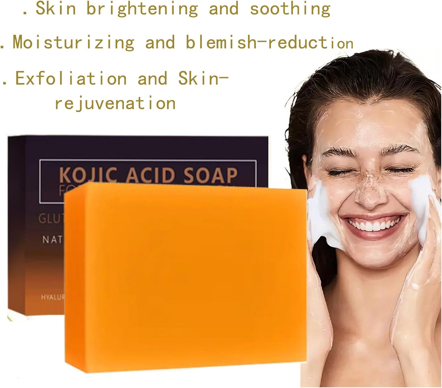 3PCS Turmeric and Kojic Acid Soap with Handmade Soap Bubble Mesh Bag,Honey Glow Lemon Turmeric Kojic Acid Soap Bar for Face and Body with Vitamin C image number 1