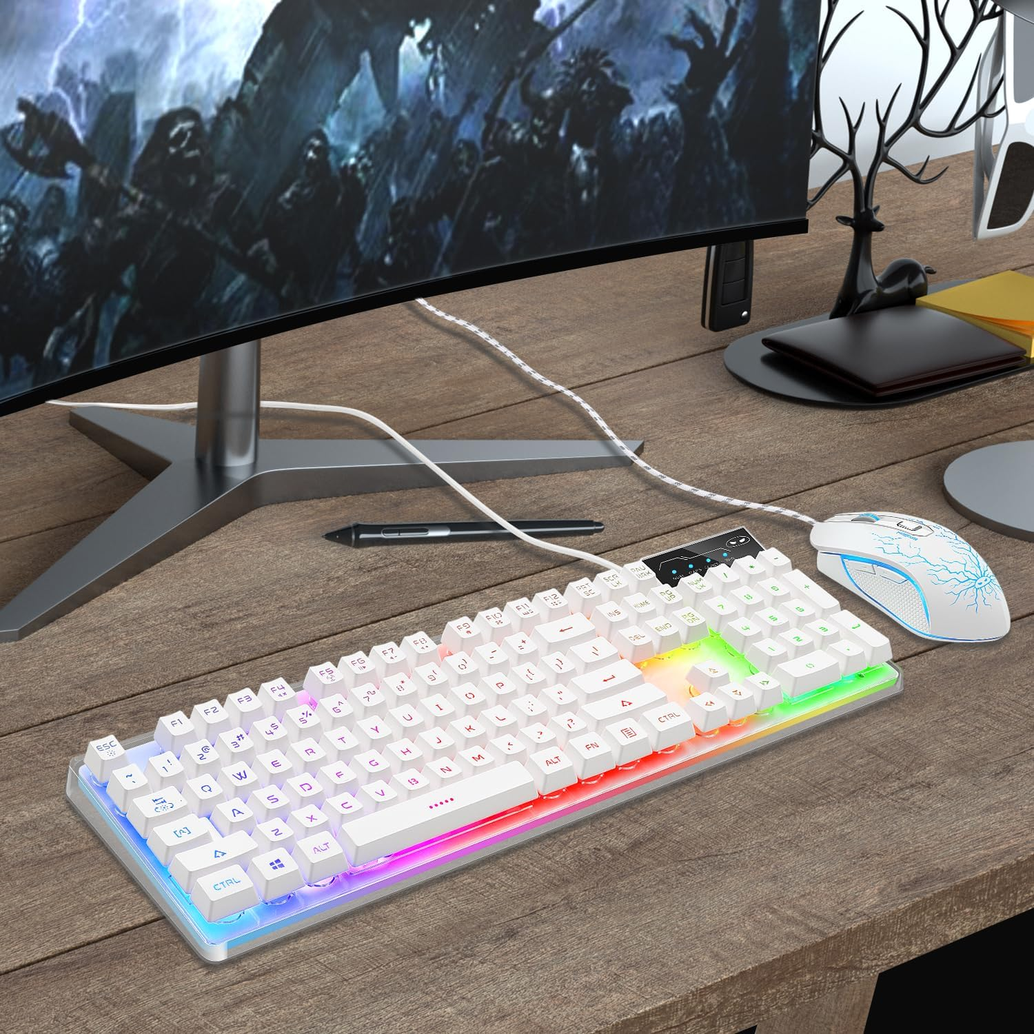 Gaming Keyboard and Mouse Combo, K1 RGB LED Backlit Keyboard with 104 Key Computer PC Gaming Keyboard for Pc/Laptop(White) - K1 Violet image number 5