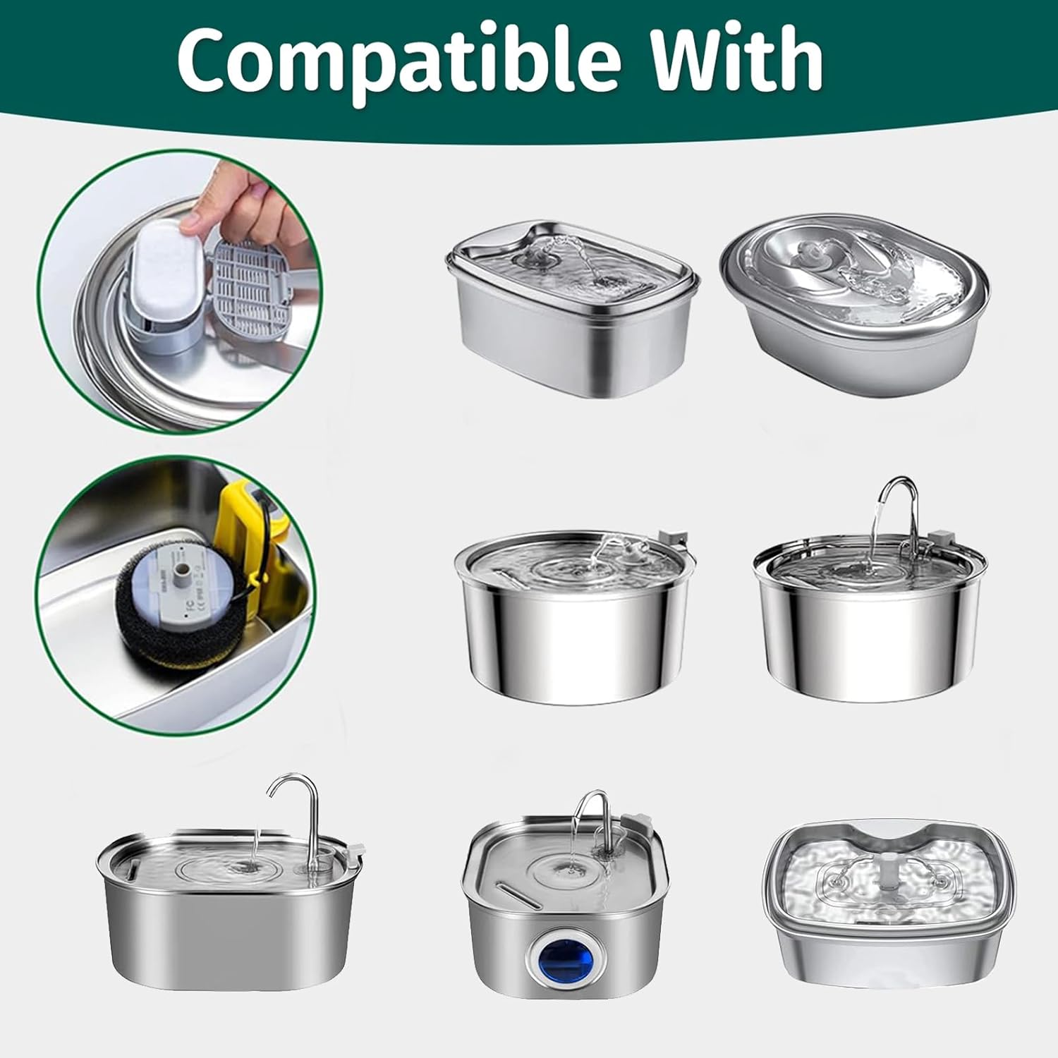 Cat Water Fountain Filters, 30 Pcs Cat Fountain Filters for 108Oz/3.2L& 67Oz/2L Stainless Steel Pet Water Dispenser Fountain Filter Replacement