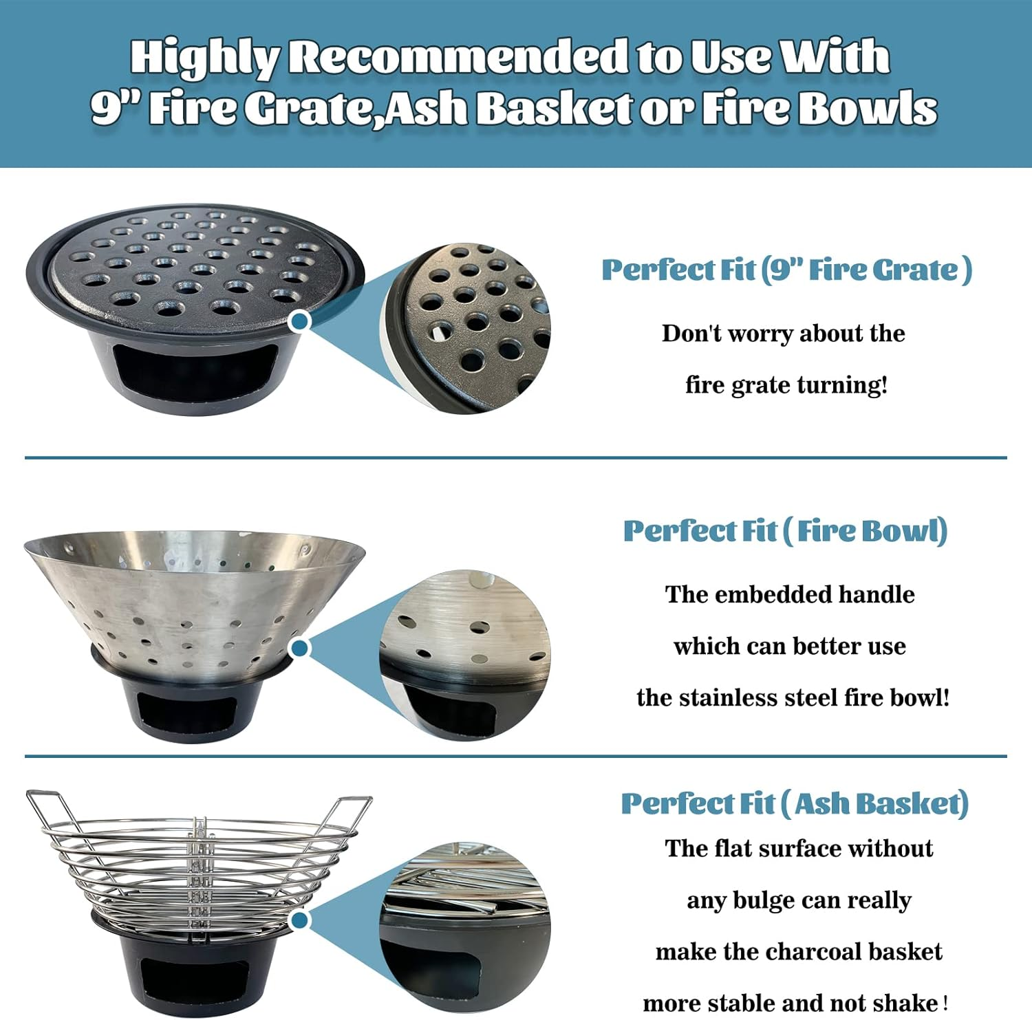 Kamaster Ash Can with Handle for Large Big Green Egg,Charcoal Ash Collector Must Haves Big Green Egg Accessories Carbon Steel Ash Pot High Temperature Resistance with Folding Handle Kamado Ash Basket image number 6