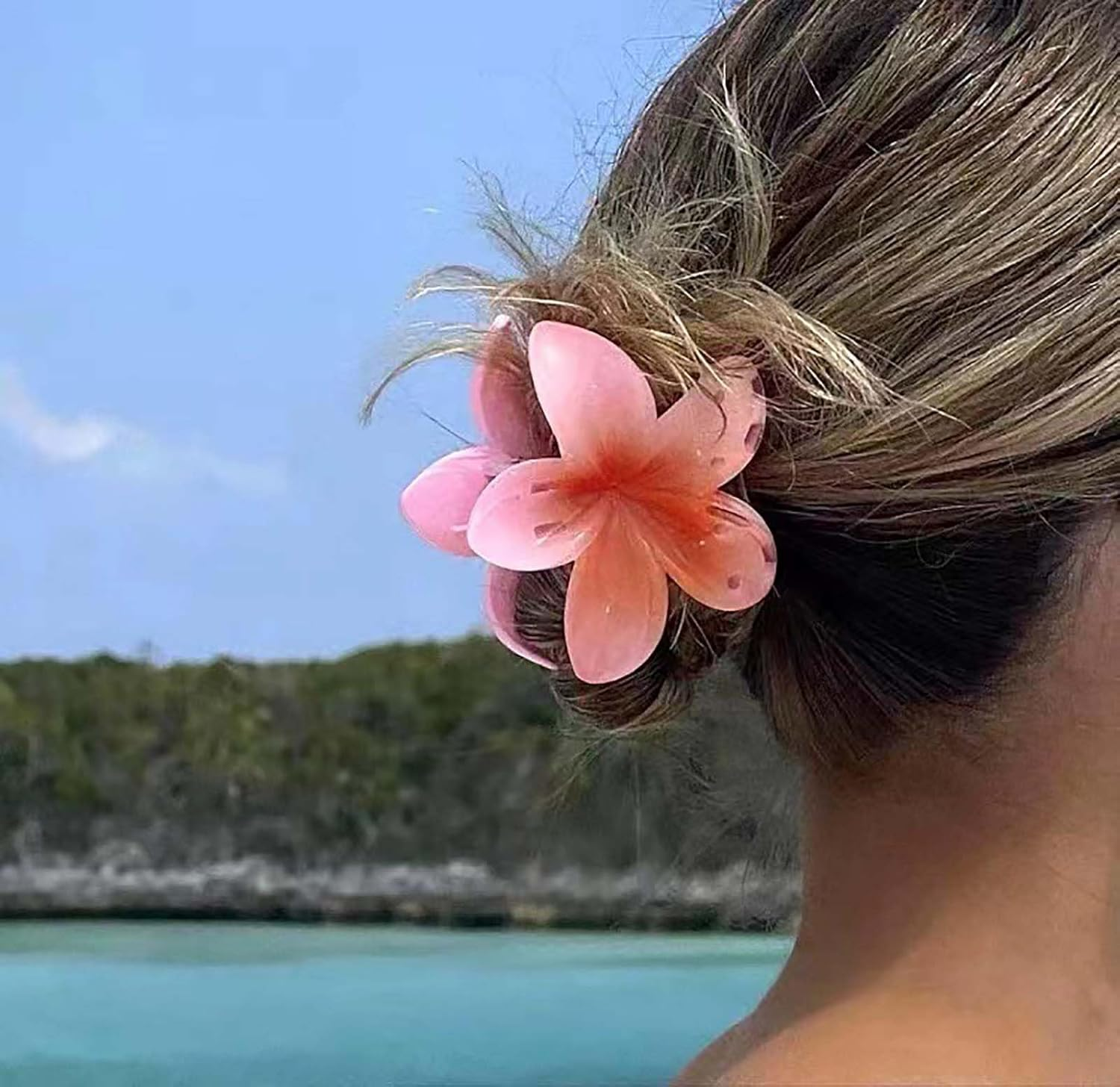 Inateannal Flower Hair Clips for Women Thick Hair Large Pink Flower Claw Clips Hawaiian Floral Hair Accessories Strong Hold Non-Slip Hair Clips Summer Beach Floral Claw Barrette image number 6