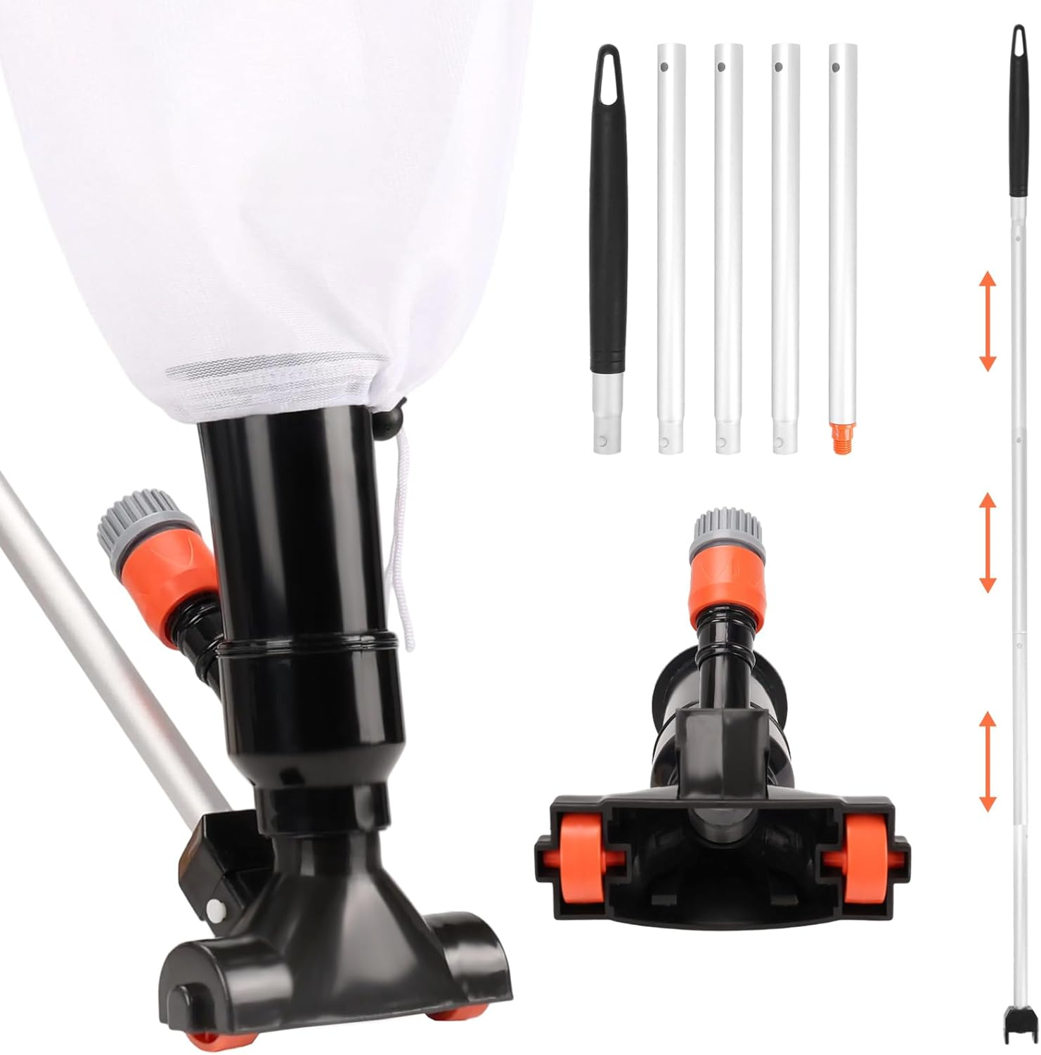 Portable Pool Vacuum for above Ground Pools - Non-Electric, Water Pressure-Driven Cleaner with Telescopic Pole, Leaf Suction Head & Filter Bag image number 2