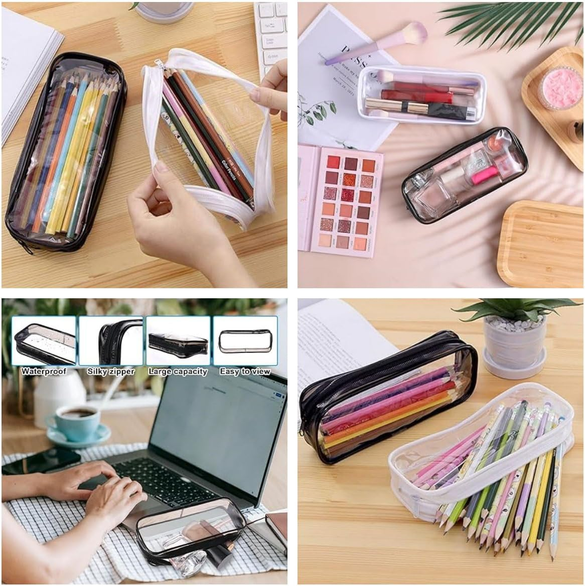 Clear PVC Zipper Pouch Set - Travel Toiletry and Cosmetic Organizer for Women, Transparent Makeup Pencil Bag with Large Capacity 2-Piece. image number 2
