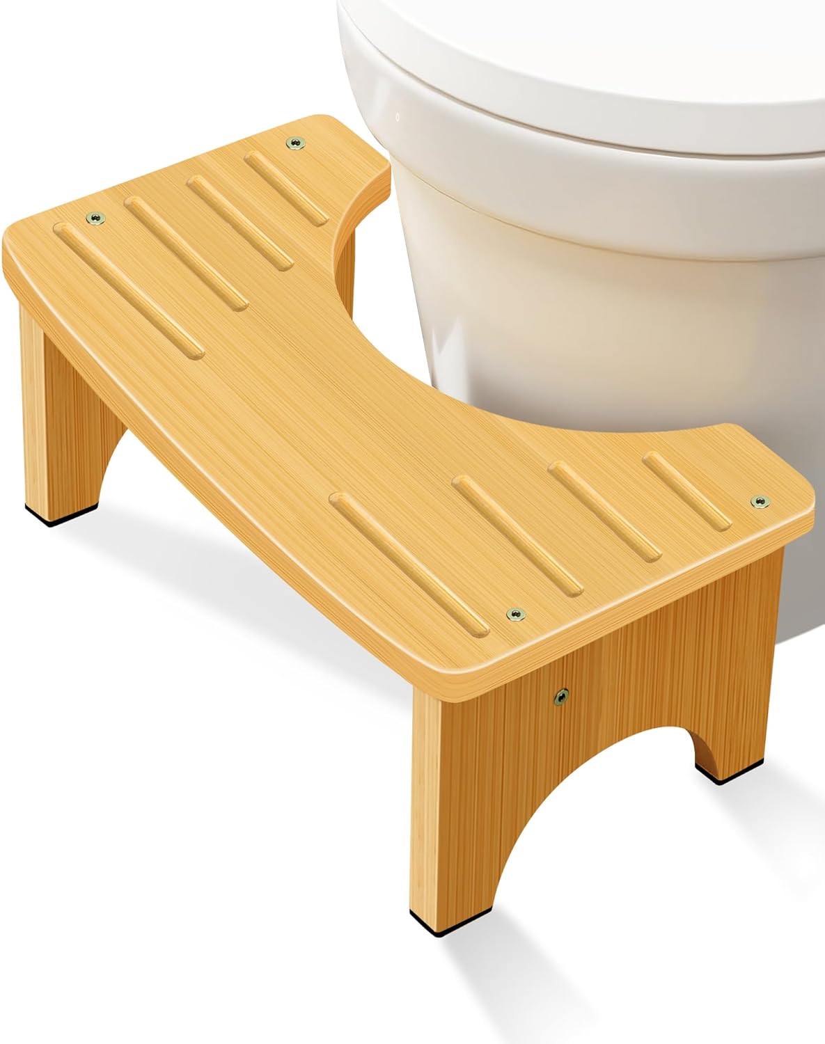 Bamboo Toilet Stool - 6.5 Inch Non-Slip Squat Stool for Adults and Kids, Portable Bathroom Foot Support, Easy to Use and Clean, Helps Improve Potty Posture and Comfort