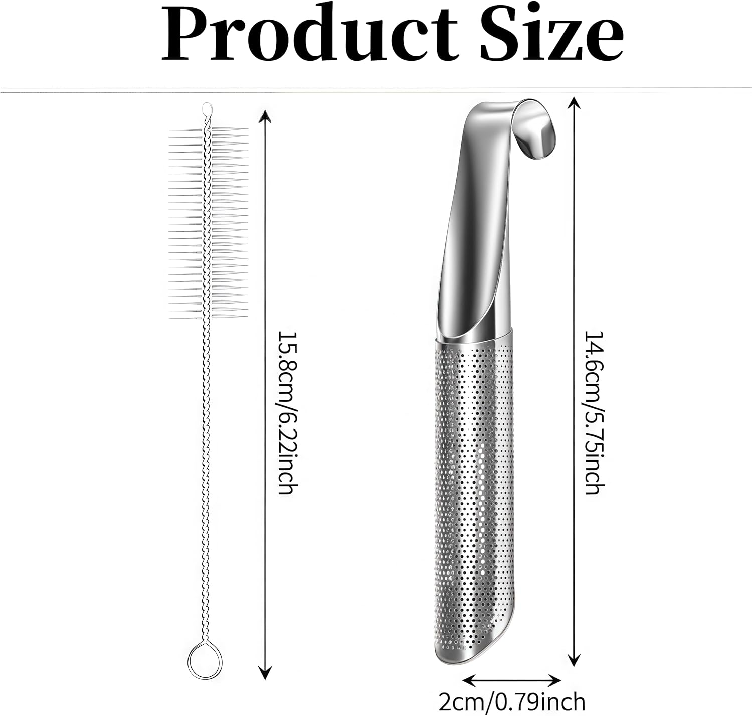 Jindizi Stainless Steel Stick Pipe Tea Steeper Strainer, with Cleaning Brush, Silver, 2 Pack image number 3