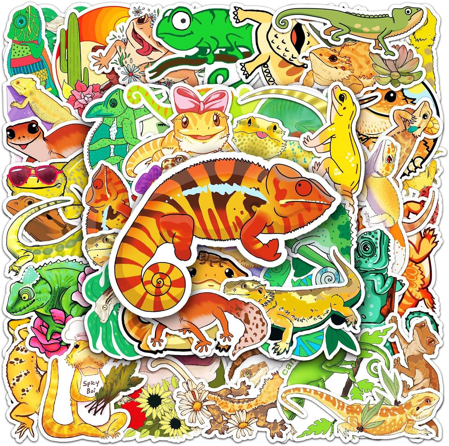 50 Packs Gecko Stickers Water Bottles Laptop Phone Motorcycle Computer Guitar Skateboard Hydroflasks Wall Lizard Vinyl Sticker Waterproof Aesthetic Trendy Decals for Teens Girls Adults image number 2