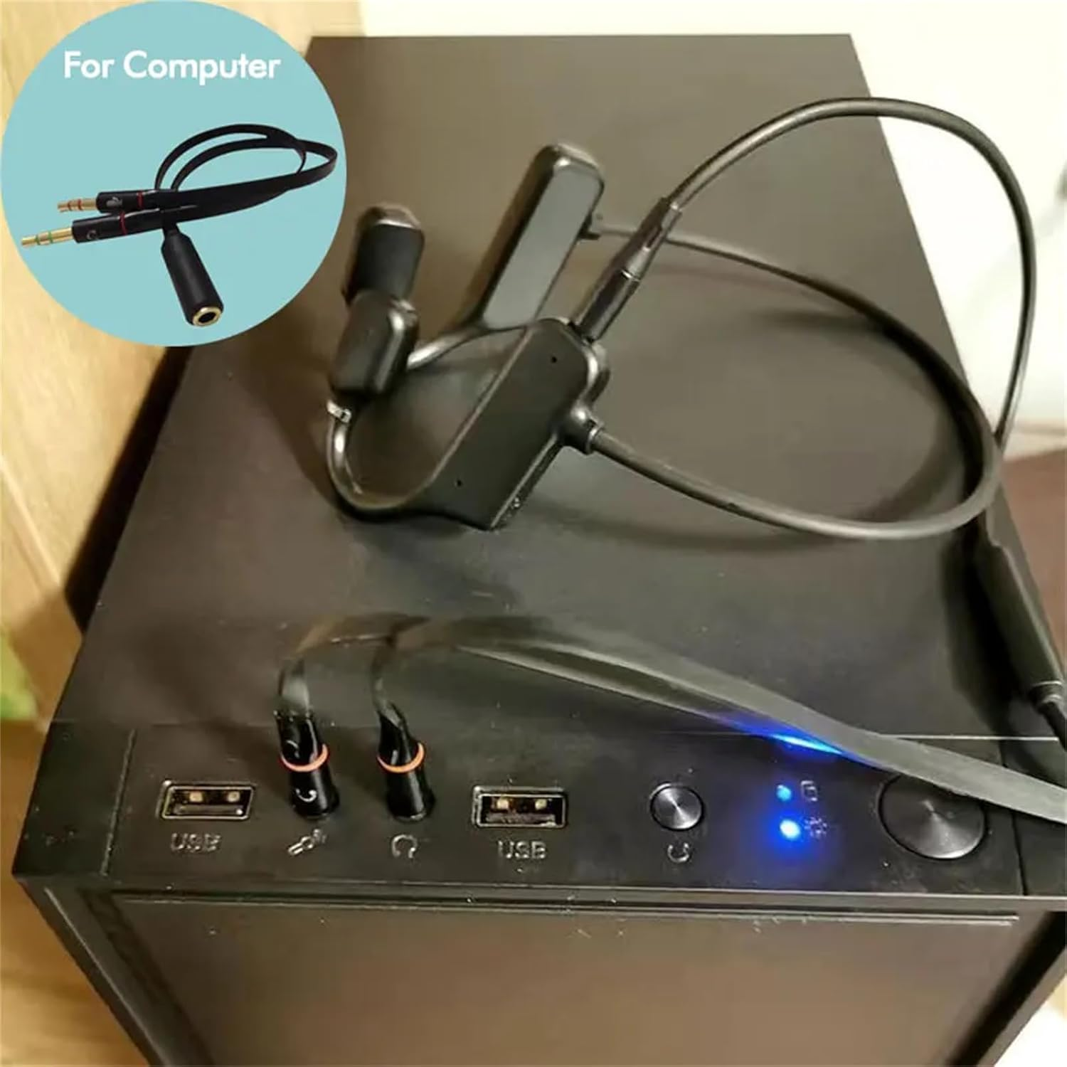 3.5Mm Wired Bone Conduction Earphones with Open Ear Microphone Compatible with Mobile Phones, Computers, and Tablets image number 3