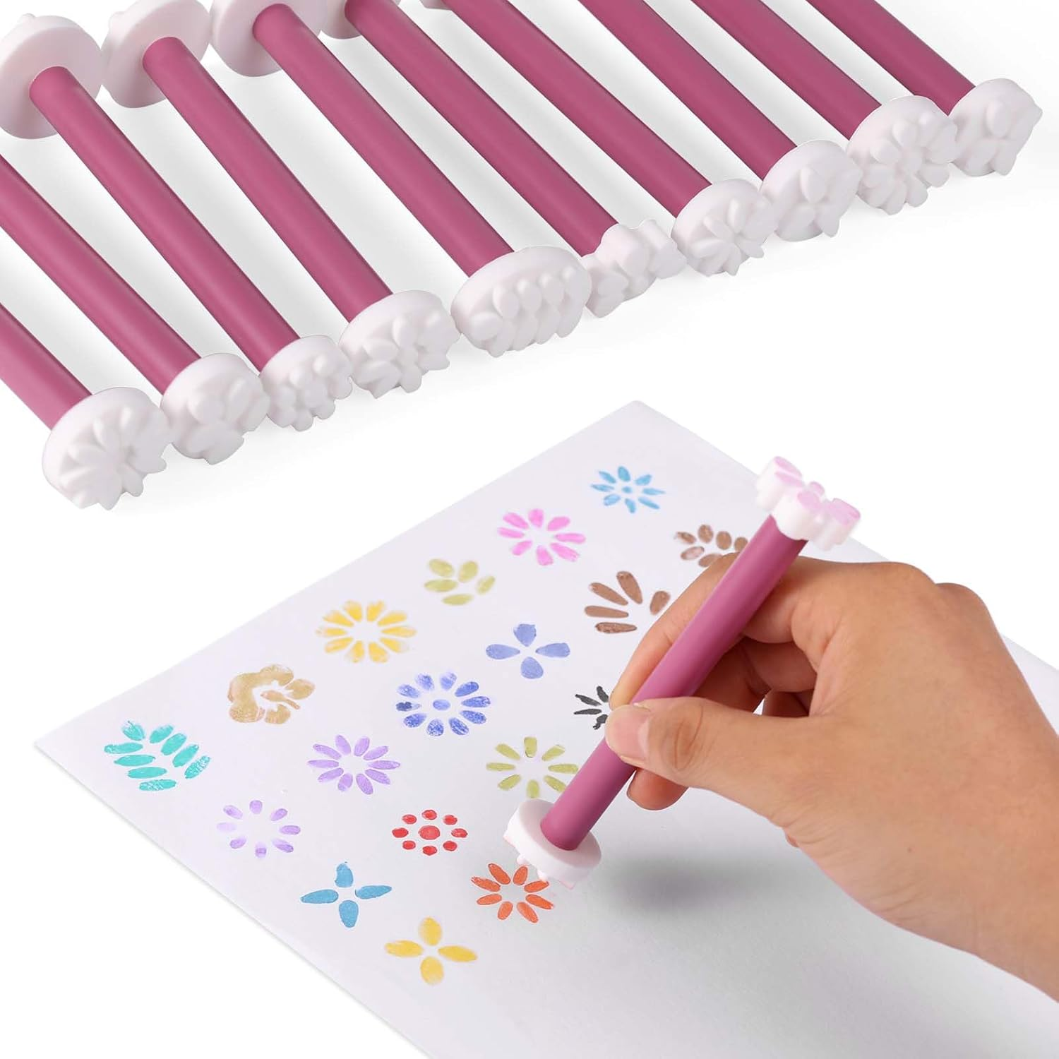 10Pcs Dual-Ended Flower Dotting Tools, 20 Shapes Plastic Dotting Pens Cute Mandala Painting Tools for Crafts Nails & DIY Decor (Purple) image number 4