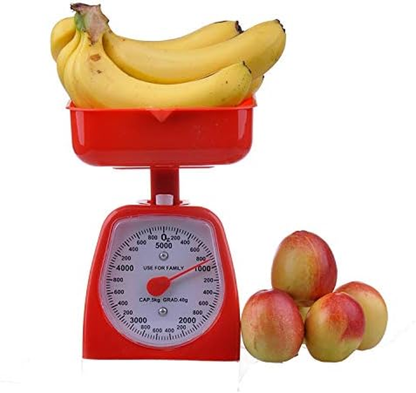 Utoolmart ABS Red Machine Double Scale Range 5000G Removeable Bowl Tare Functionality for Weighing Kitchen Food Feed Fruit 1Pcs image number 3