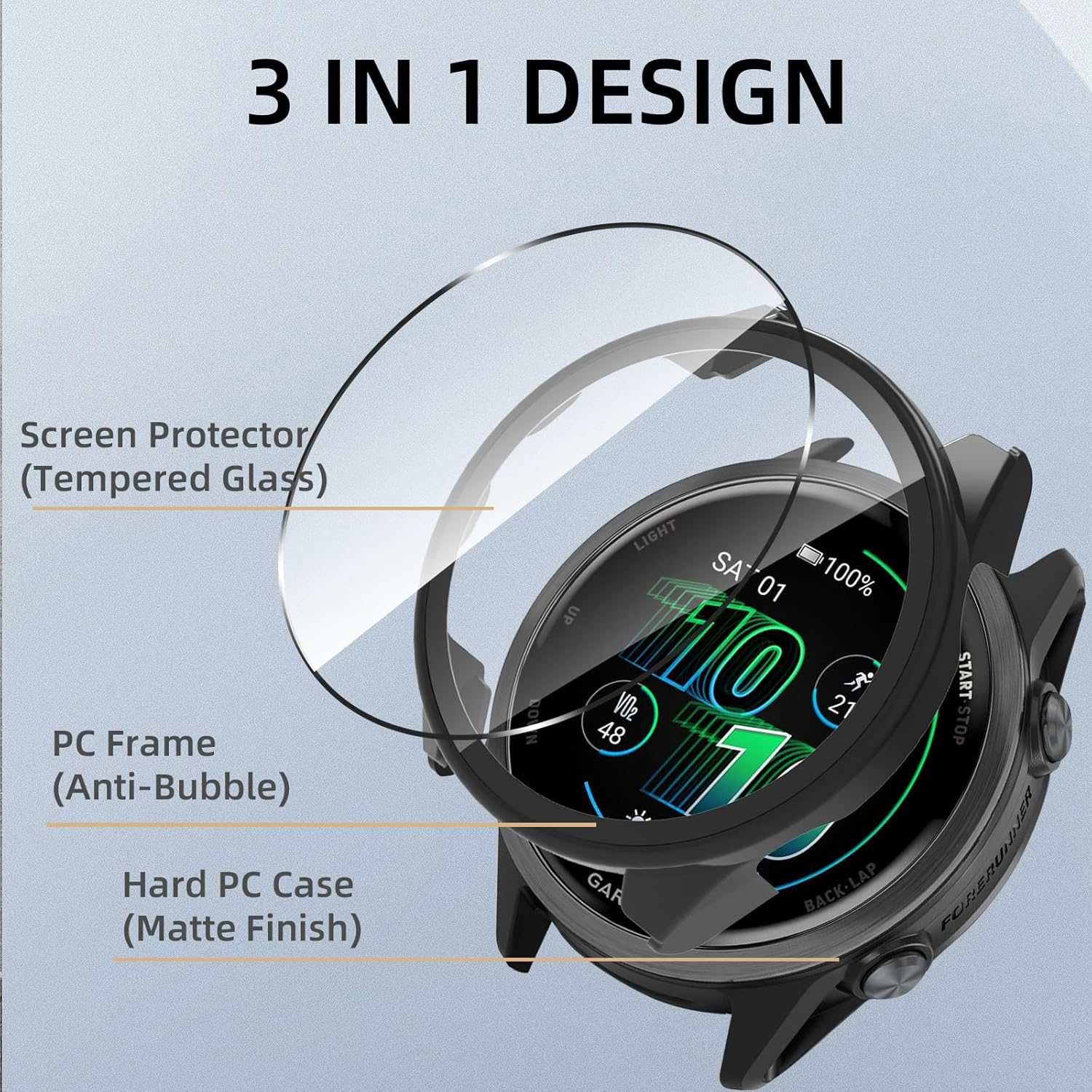 Yealred Case Compatible with Garmin Forerunner 570 42 Mm, Hard PC Case with Tempered Glass Screen Protector, Scratch-Resistant and Shock-Absorbing Protective Case for Garmin Forerunner 570 42 Mm image number 7