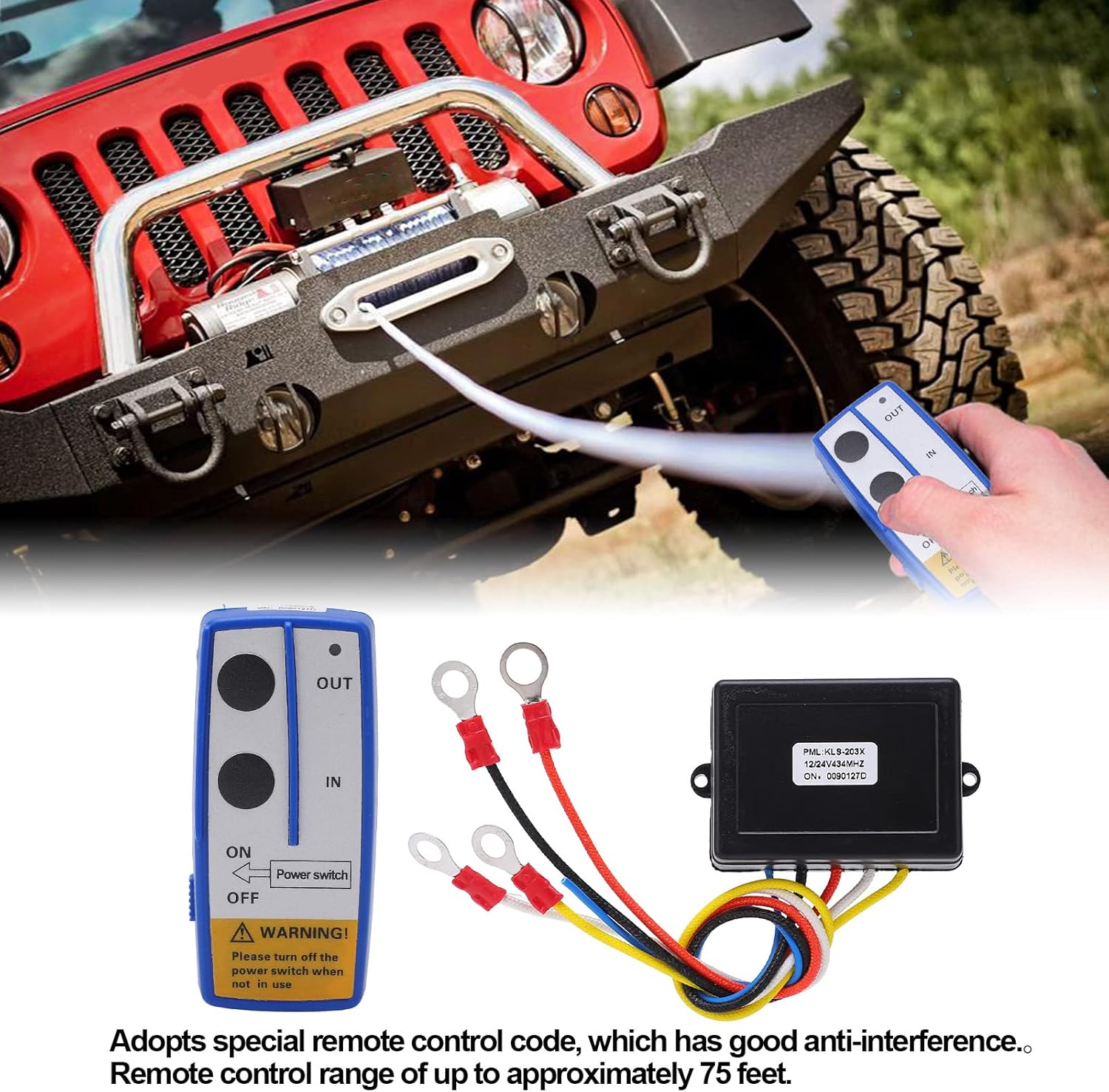 Handset Switch Controller, Easy Installation 12V 24V Portable 434MHZ Winch Wireless Remote Control Kit Heavy Duty with Indicator Light for Truck ATV SUV (Blue) image number 4