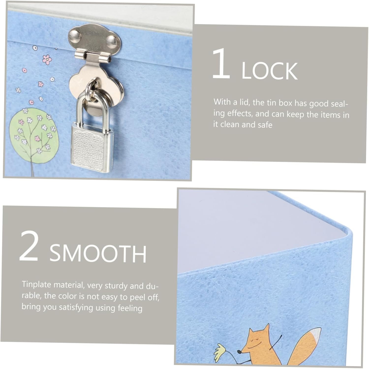 Angoily Vintage Tin Box Lock Portable Lockable Storage Box Small Tin for Desktop Organiser image number 4