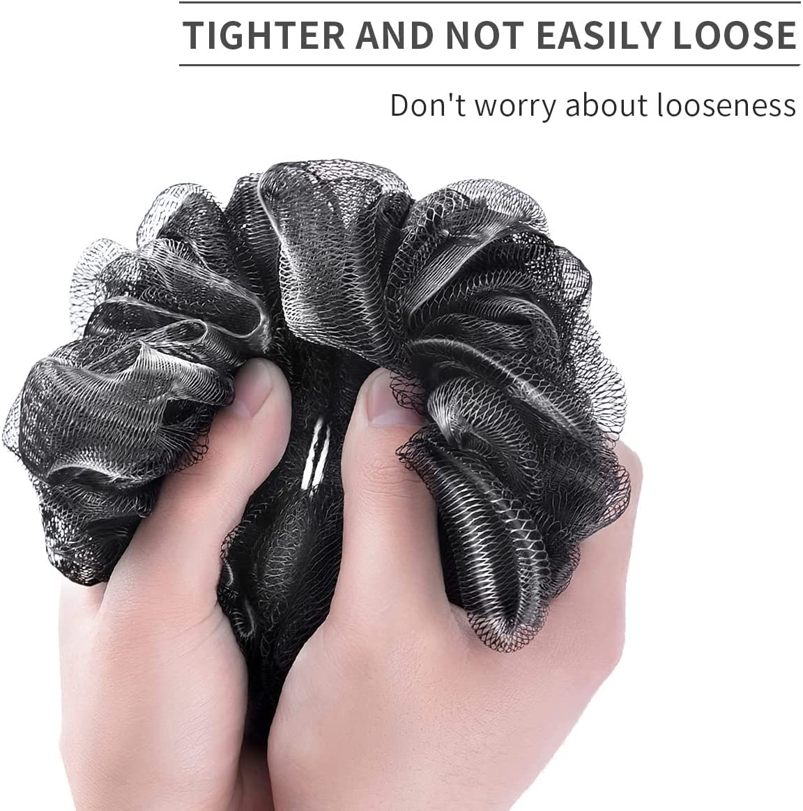 Missrui Shower Bath Sponge Shower Pouf Loofahs Balls 60G/Pcs for Body Wash Bathroom Men Women Kids- Set of 2 Black Sponges image number 6