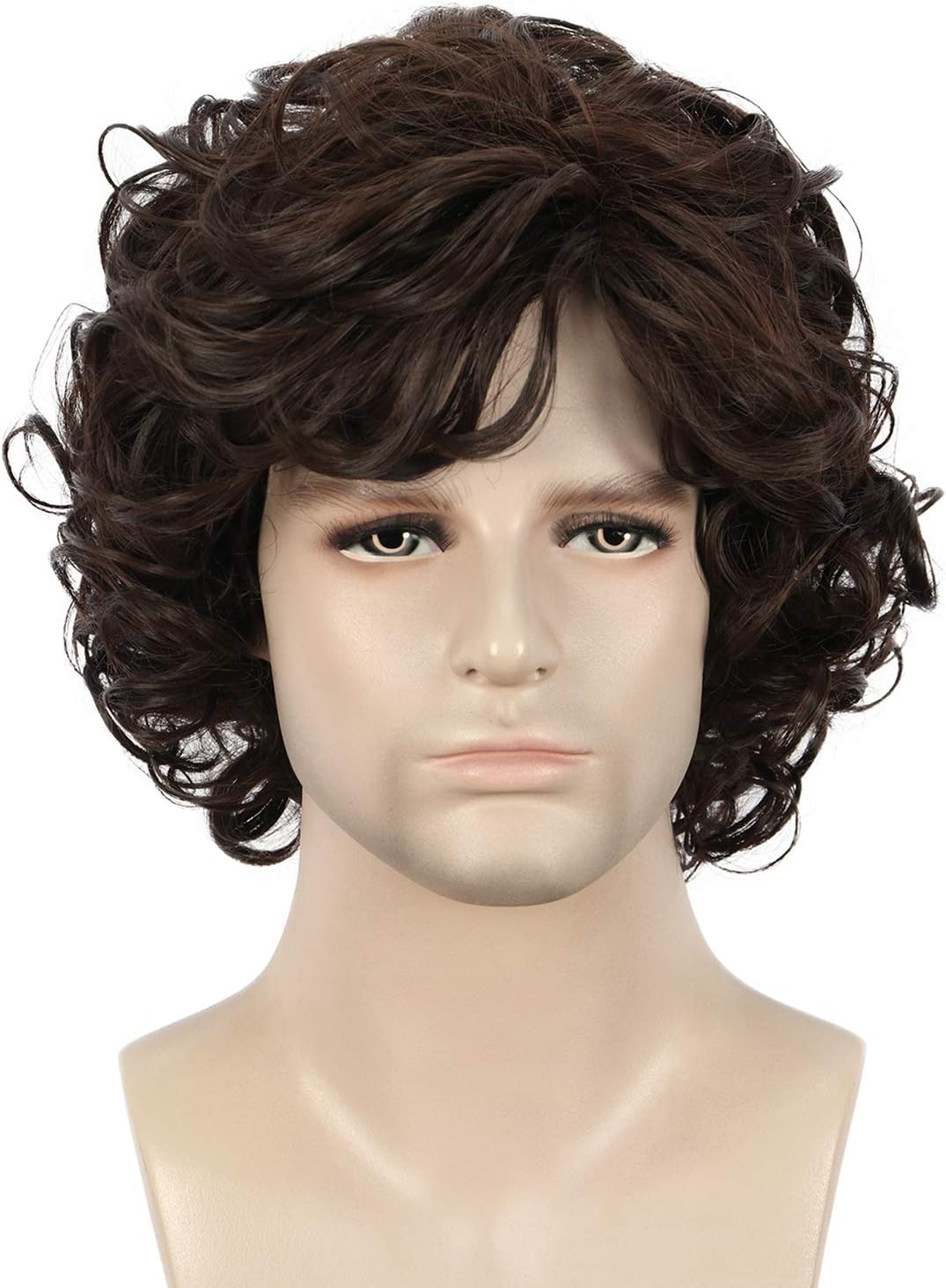 Yuehong Mens Short Curly Brown Wig Anime Cosplay Wigs Halloween Cosplay Costume Hair Wig