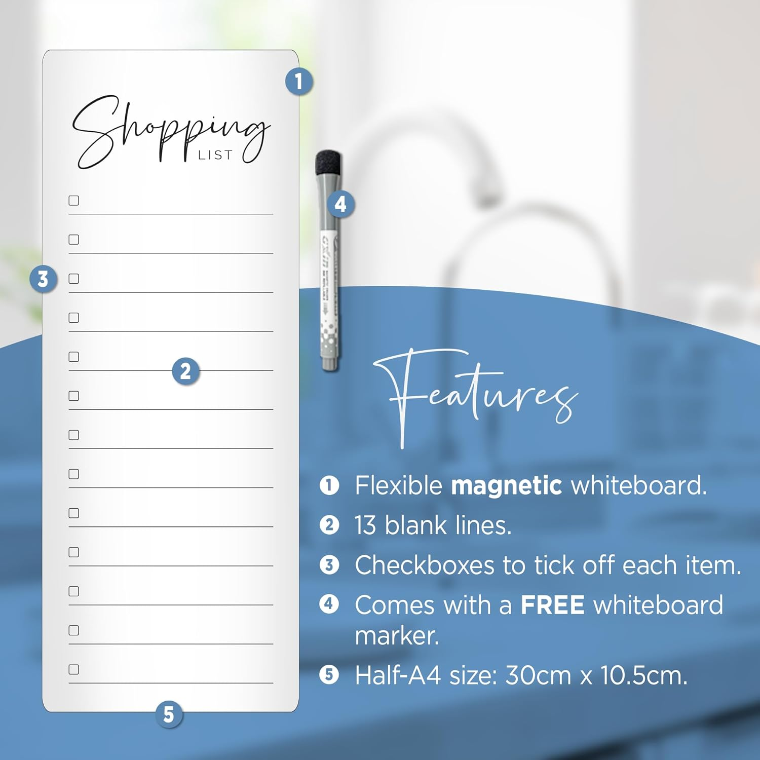 Magnetic Shopping List for Fridge - Minimalist Grocery List 30Cm X 10.5Cm Checklist by Cocreative Design image number 1
