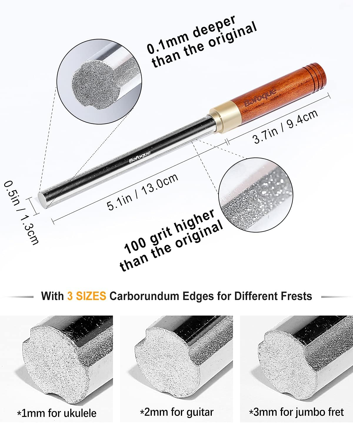 Baroque Fret Crowning Files Diamond, Guitar Fret Crown Dressing File, Fret Repairing Tools, Luthier Tools, Improved 3Rd Generation, with 3 Sizes for Guitars, Ukuleles, Bass, Banjo, Mandolin image number 1