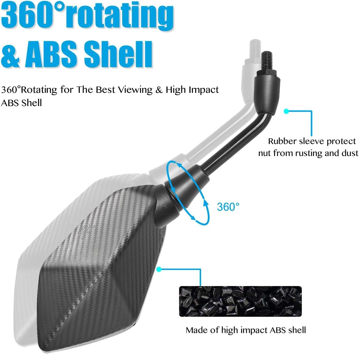 Universal Adjustable Motorcycle Rearview Mirror Rhombus Convex Mirror with 10Mm Threaded Bolts 7/8" Mounting Clamps for Motorcycle Scooter ATV Etc (Black Pattern) image number 2