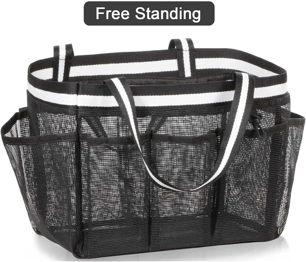 JIUSEGE Mesh Shower Caddy Bag, Portable Quick-Dry Bathroom Shower Basket with Handles, Dorm Room Essential for College, Camping, Travel & Gym, Black image number 2
