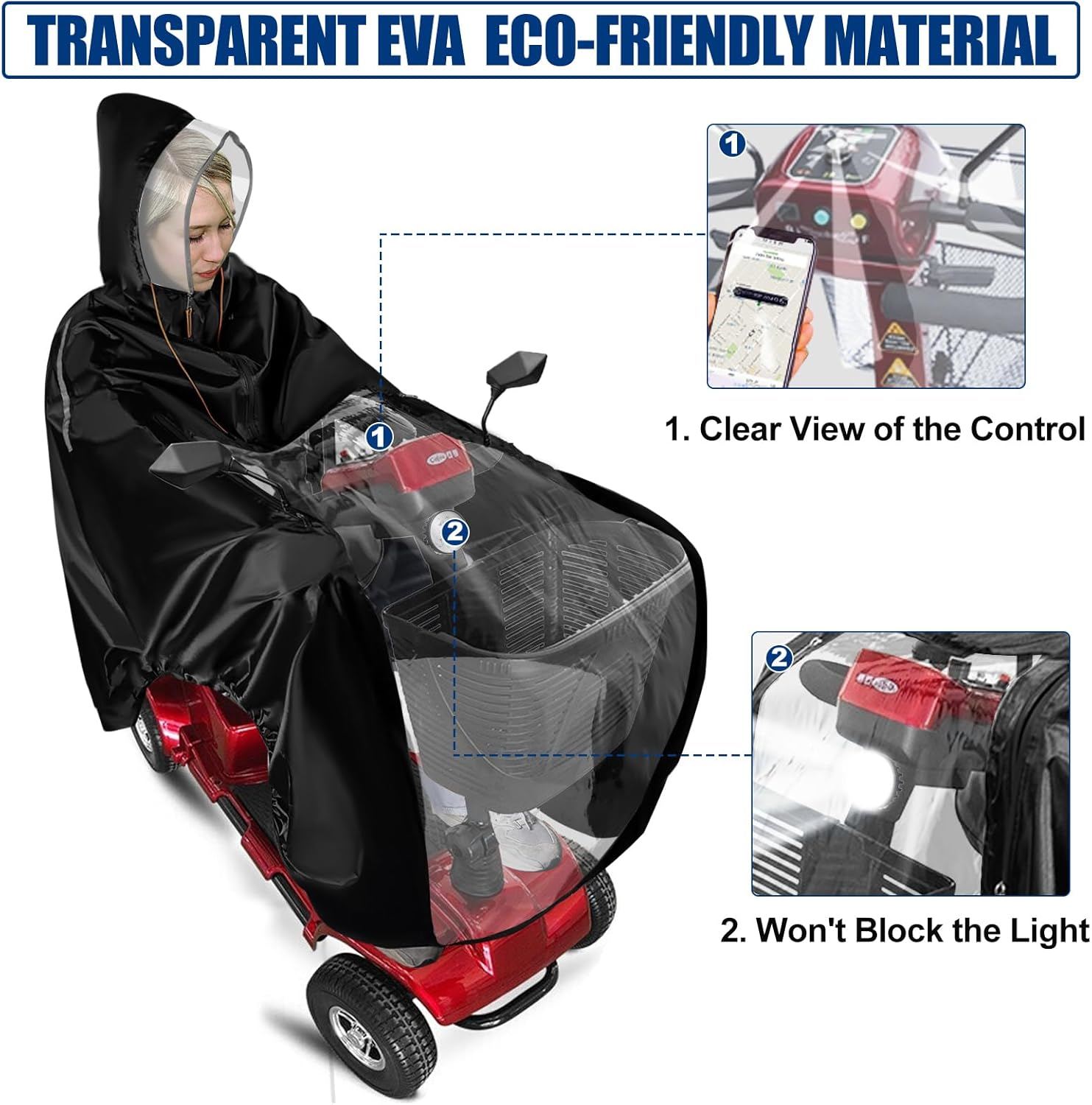 Electric Vehicle Rain Cover, Mobility Scooter Cover Waterproof Outdoor, Wheelchair Poncho, Electric Armchair Poncho Mobility Scooter Rain Cover Waterproof Rain Cape Rainsuit Cycling Rain Jacket image number 3