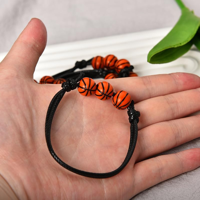 Guqqeuc Basketball Bracelet Sport Theme Bracelets for Women Men Beaded Ball Charm Bracelets for Teammate Basketball Party Favors Christmas Birthday Gifts for Sports Lover 5 Pcs image number 4