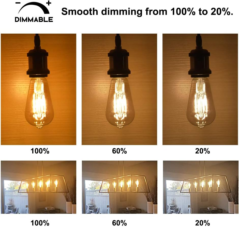 Bonlux ST64 E27 Vintage Filament Dimmable Edison Light Bulbs 8W,ST64 Retro Amber Glass LED Filament Light Warm White 2700K,Edison Style Antique Bulb for Home, Restaurant, Reading Room,Pack of 4 ﻿ image number 5