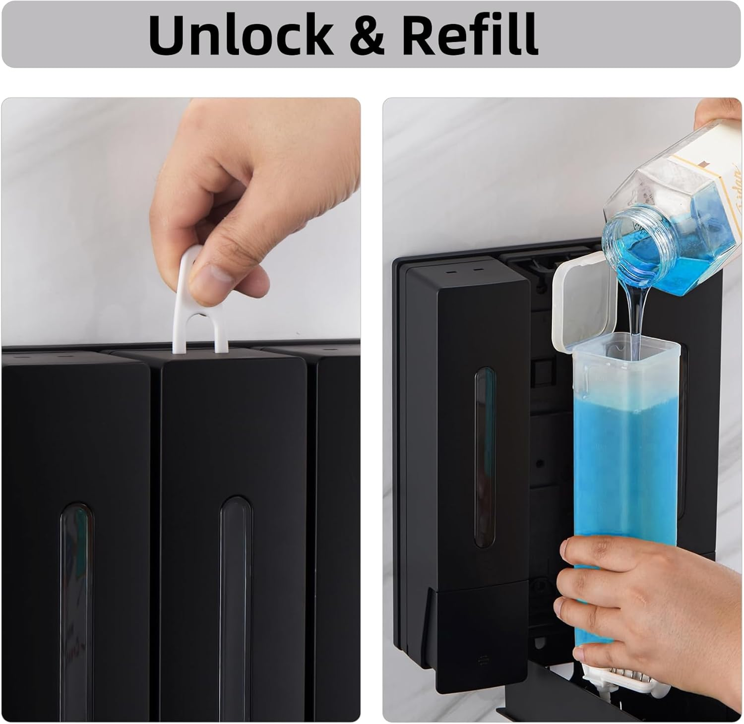 FORYUSE Shower Soap Dispenser Shampoo Conditioner Wall Mounted No Drill Body Wash Dispenser 3 Chamber for Home Bathroom Hotel 3 X 400Ml Large Capacity Black