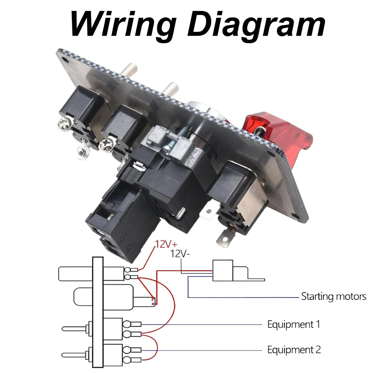 BYYOUIV 12V 4-In-1 Ignition Switch Panel Kit - Red LED Push Button, Carbon Fiber Toggle Switches for Racing Cars, Trucks, Rvs image number 5